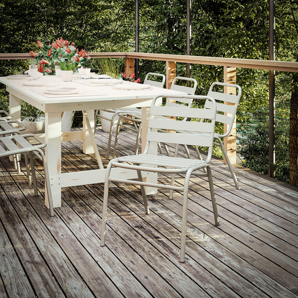 Flash Furniture Lila Commercial Silver Indoor-Outdoor Restaurant Stack Chair with Triple Slat Back