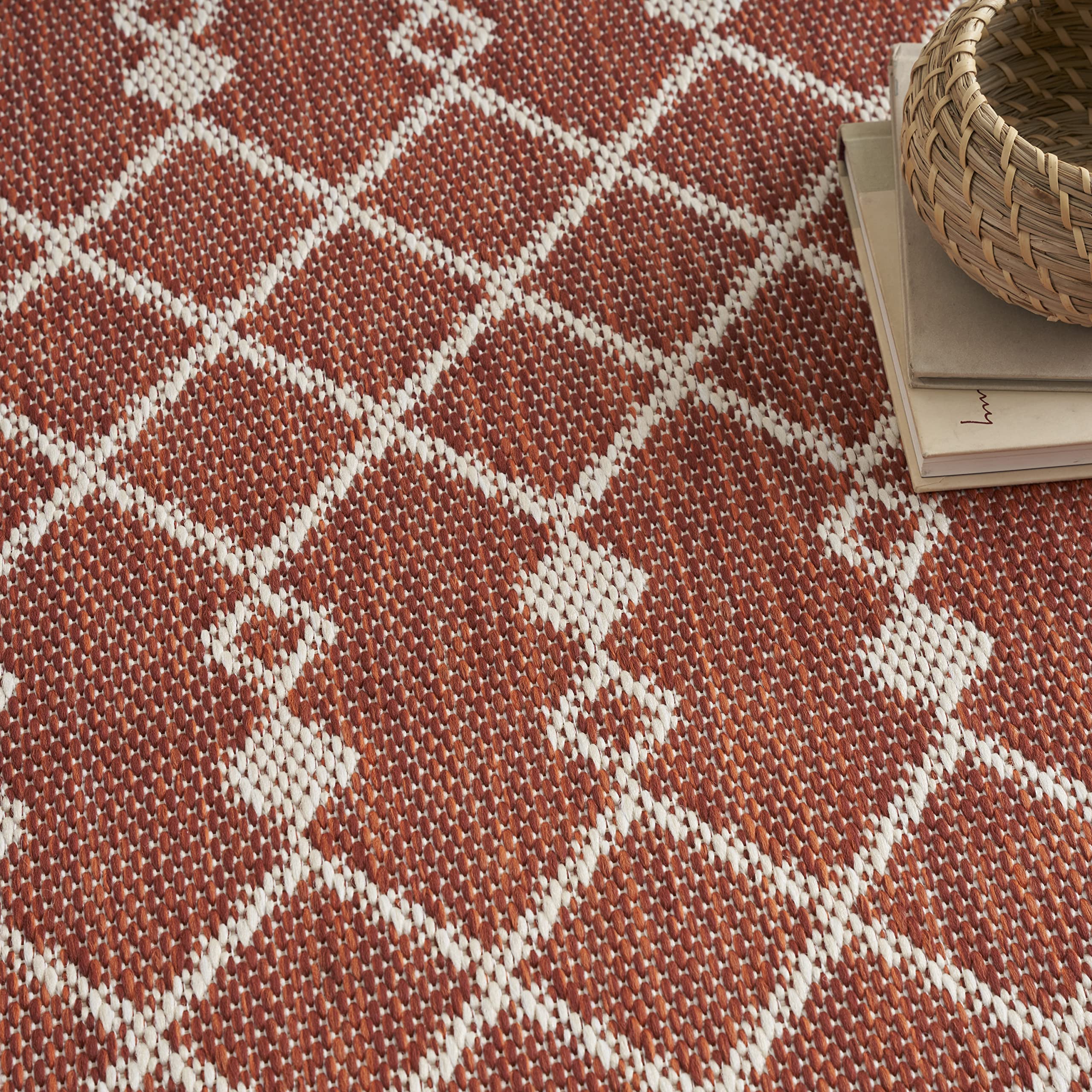 Nourison Positano Indoor/Outdoor Terracotta 5' X 7' Area Rug, Easy- Cleaning, Non Shedding, Bed Room, Living Room, Dining Room, Deck, Backyard, Patio (5X7)