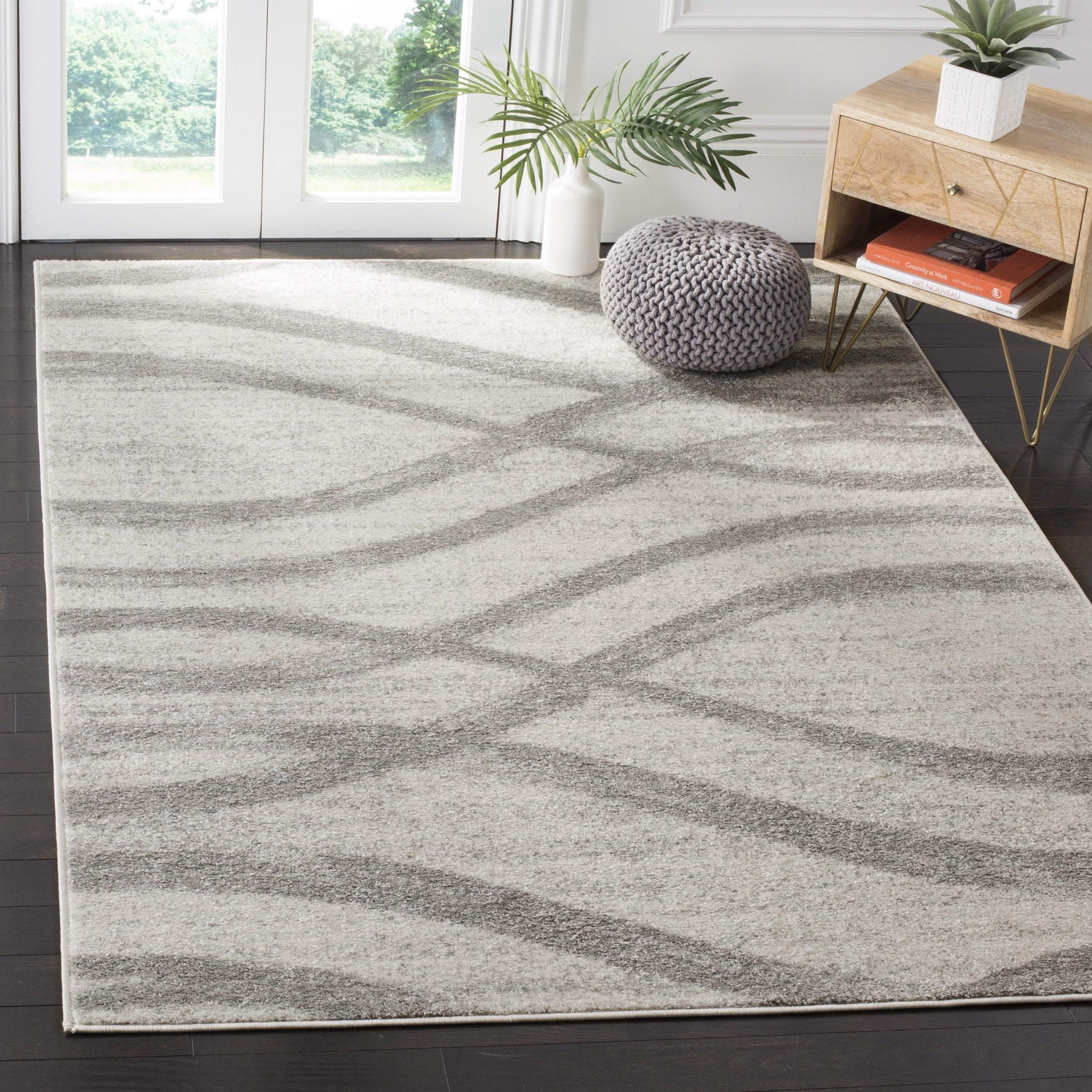 SAFAVIEH Adirondack Collection Area Rug - 6 Square, Cream & Grey, Modern Wave Distressed Design, Non-Shedding & Easy Care, Idea