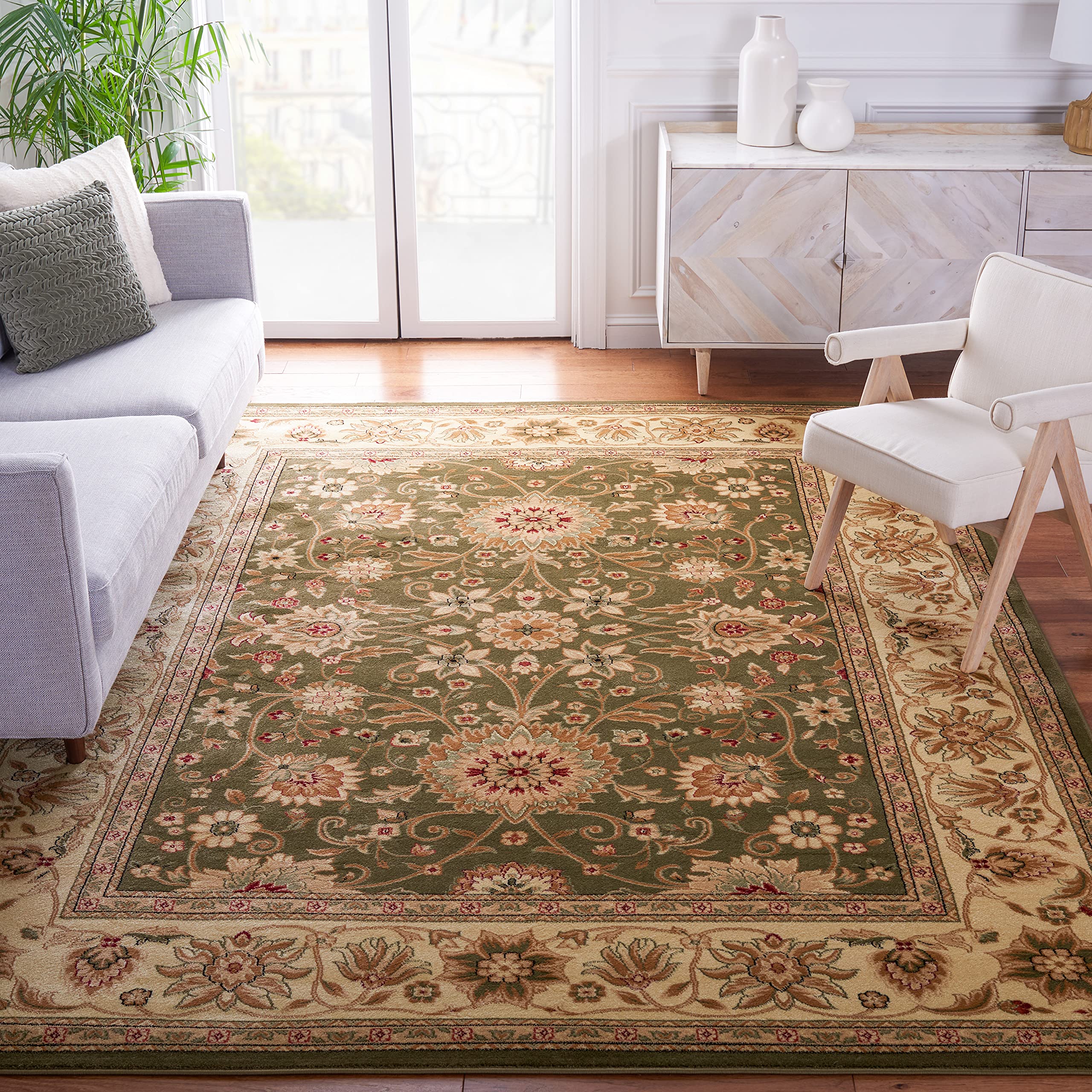 SAFAVIEH Lyndhurst Collection X-Large Area Rug - 11 x 15, Sage & Ivory, Traditional Oriental Design, Non-Shedding & Easy Care,
