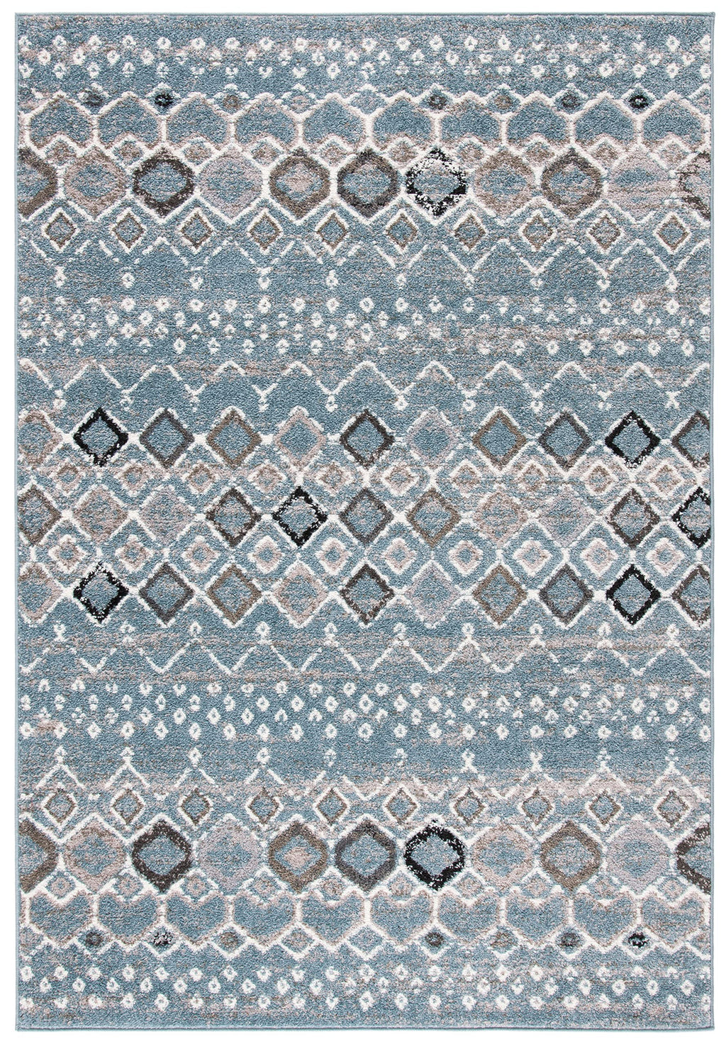 Safavieh Amsterdam Collection Area Rug - 5'1'' X 7'6'', Blue & Ivory, Moroccan Boho Design, Non-Shedding & Easy Care, Ideal For