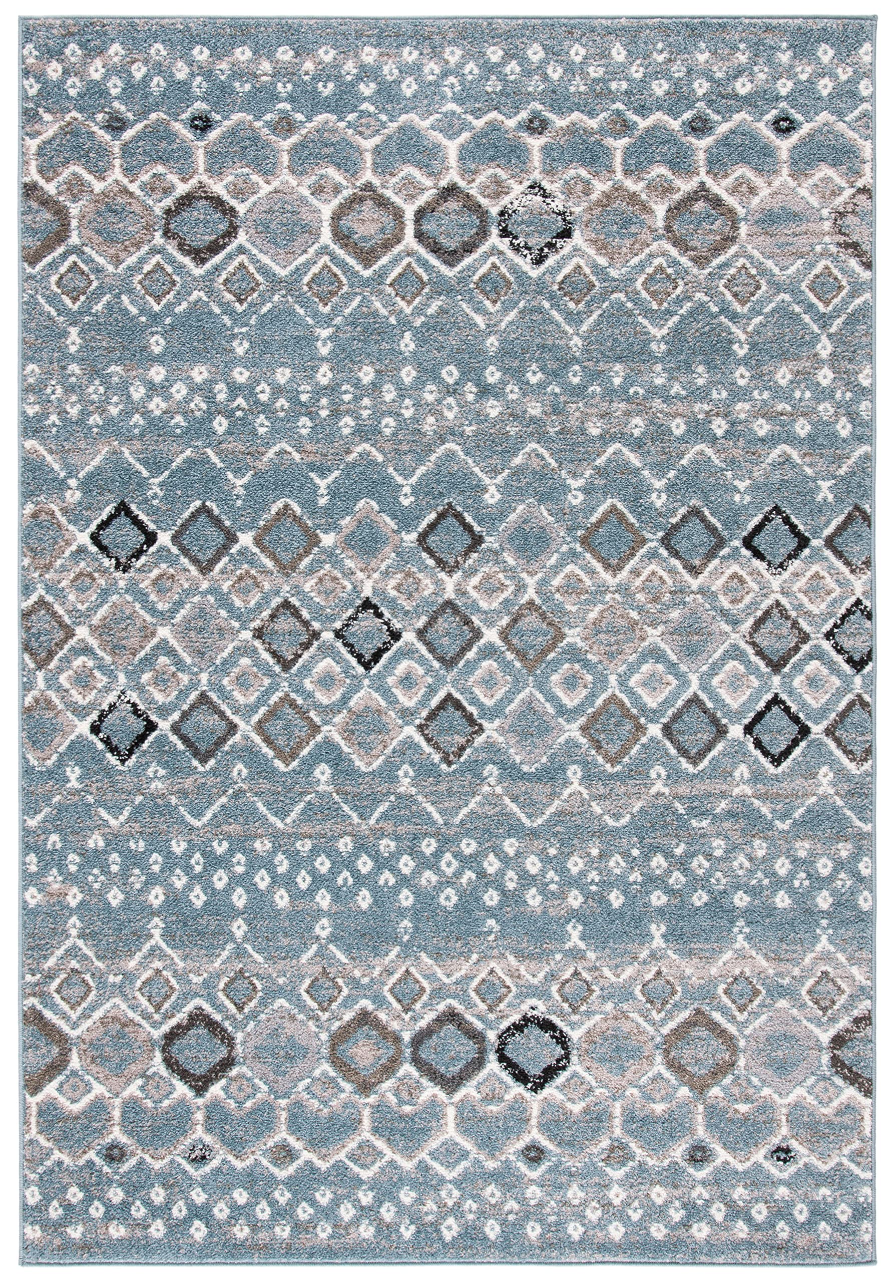 Safavieh Amsterdam Collection Area Rug - 5'1'' X 7'6'', Blue & Ivory, Moroccan Boho Design, Non-Shedding & Easy Care, Ideal For