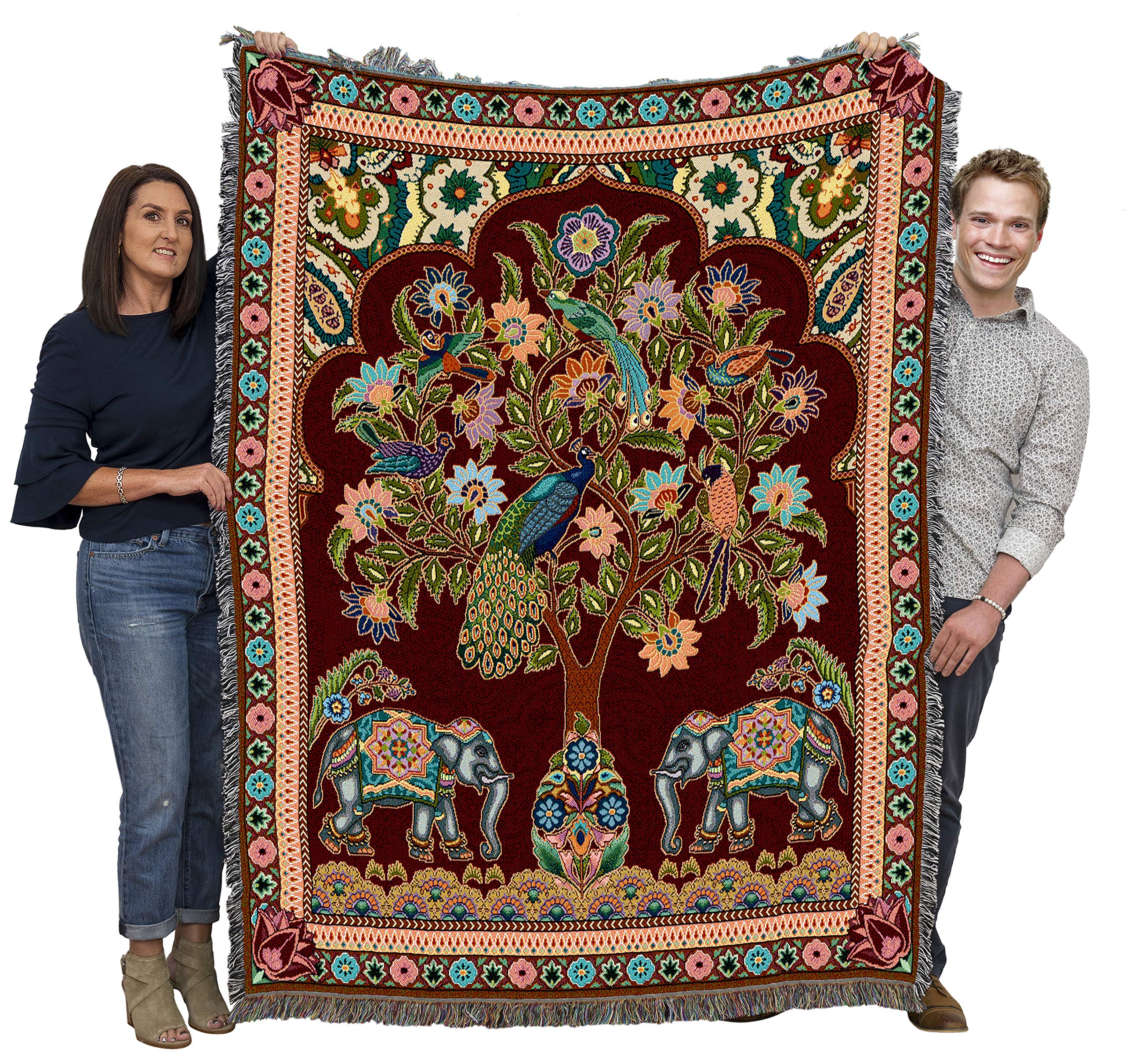 Pure Country Weavers Asian Elephants Blanket - Tree Of Life Gift Tapestry Throw Woven From Cotton - Made In The Usa (72X54)