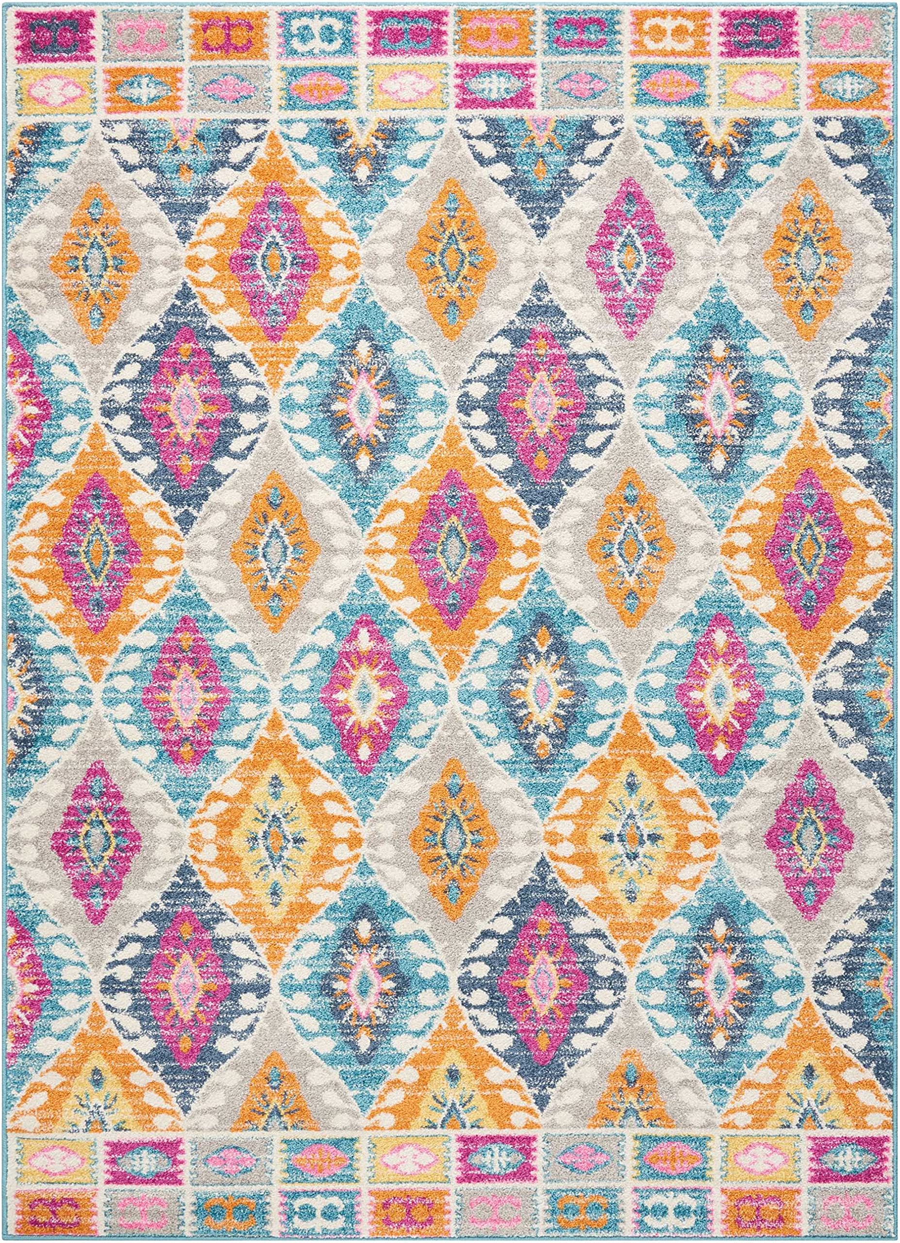 HomeRoots 100% Polypropylene 4â?? x 6â?? Multicolor Ogee Pattern Area Rug