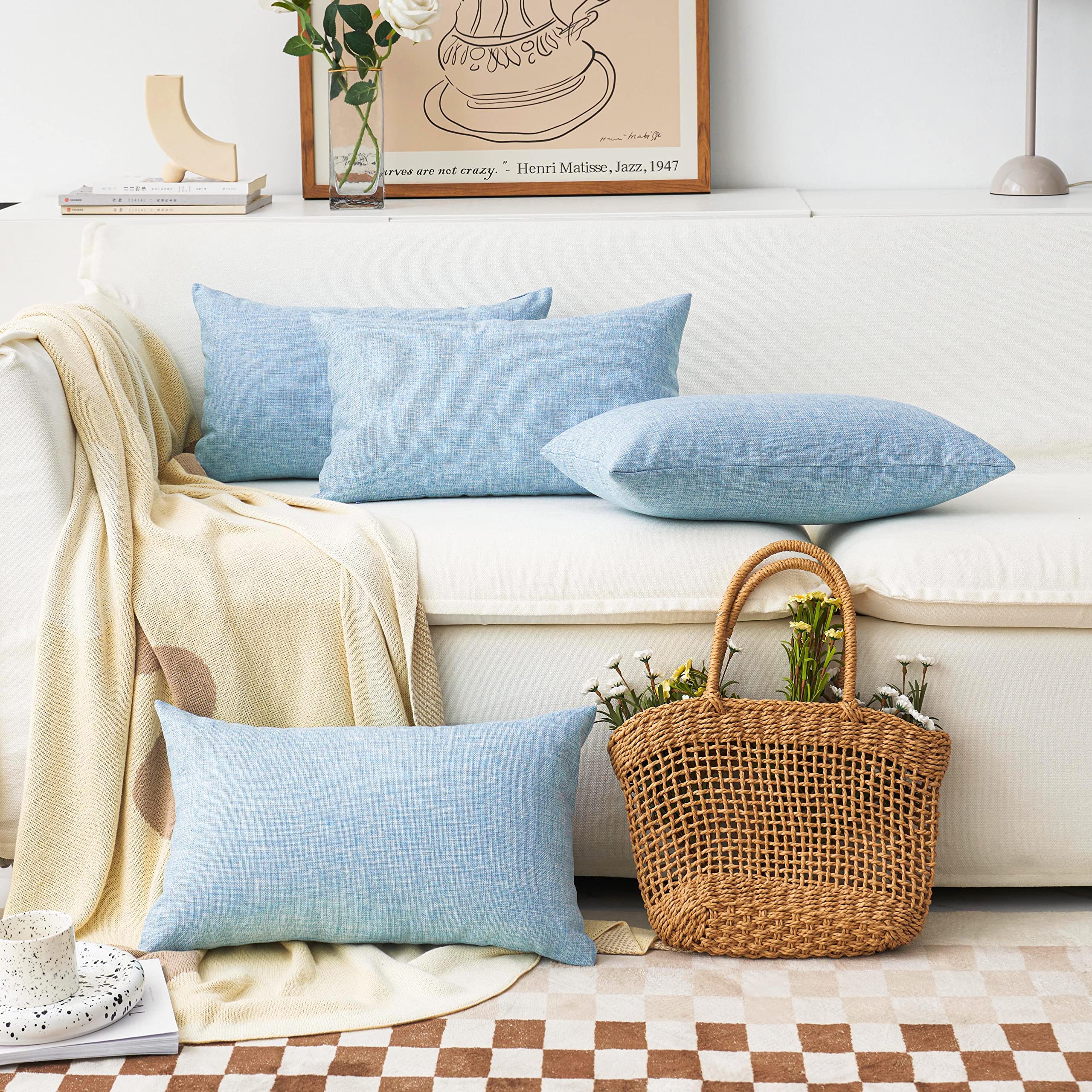 Home Brilliant Pillow Covers 12X20 Linen Decorative Rectangle Throw Pillow Covers Cushion Cover Oblong Pillow Covers For Couch,