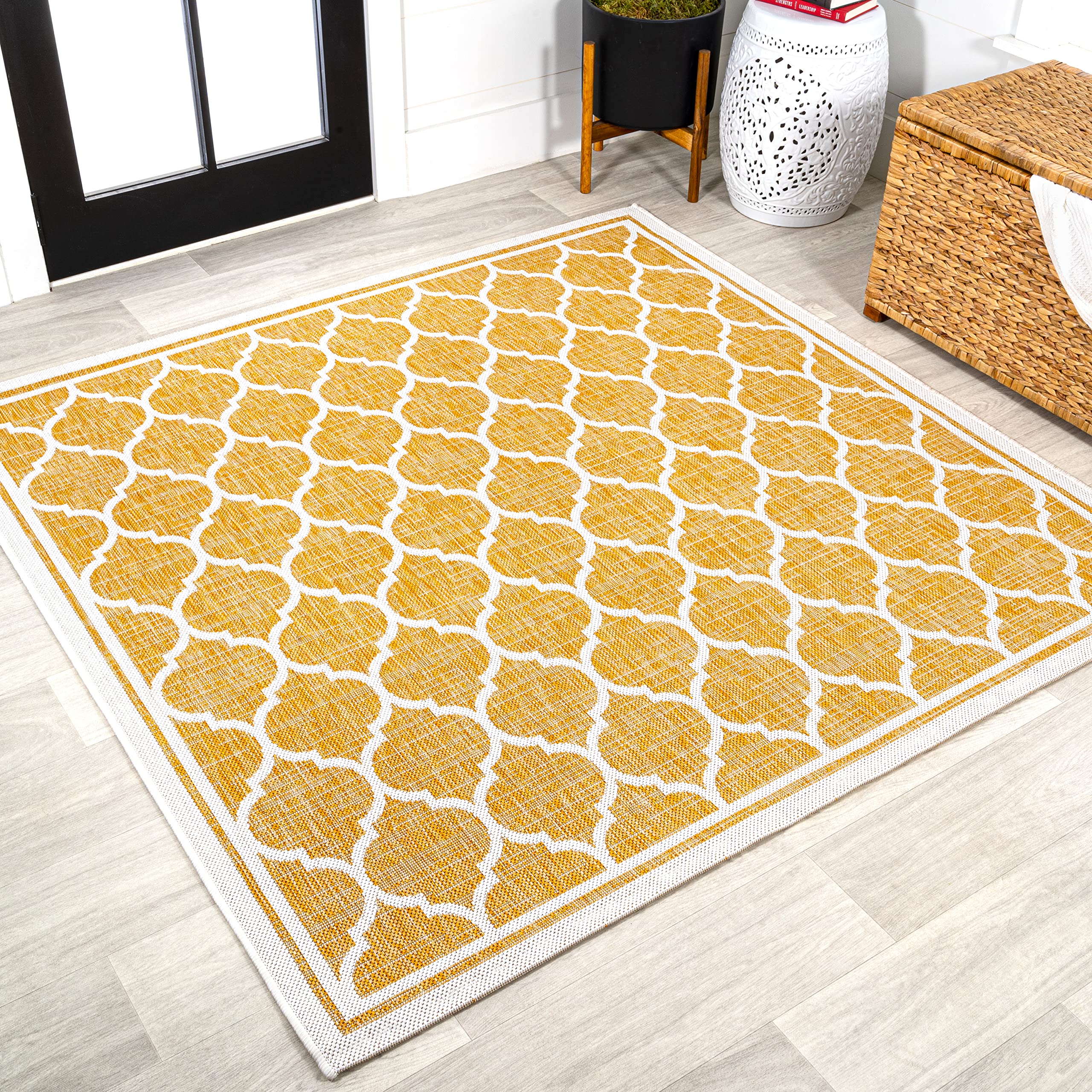 JONATHAN Y SMB109F-5SQ Trebol Moroccan Trellis Textured Weave Indoor Outdoor Area Rug, Bohemian Modern Coastal Easy Cleaning,Bed