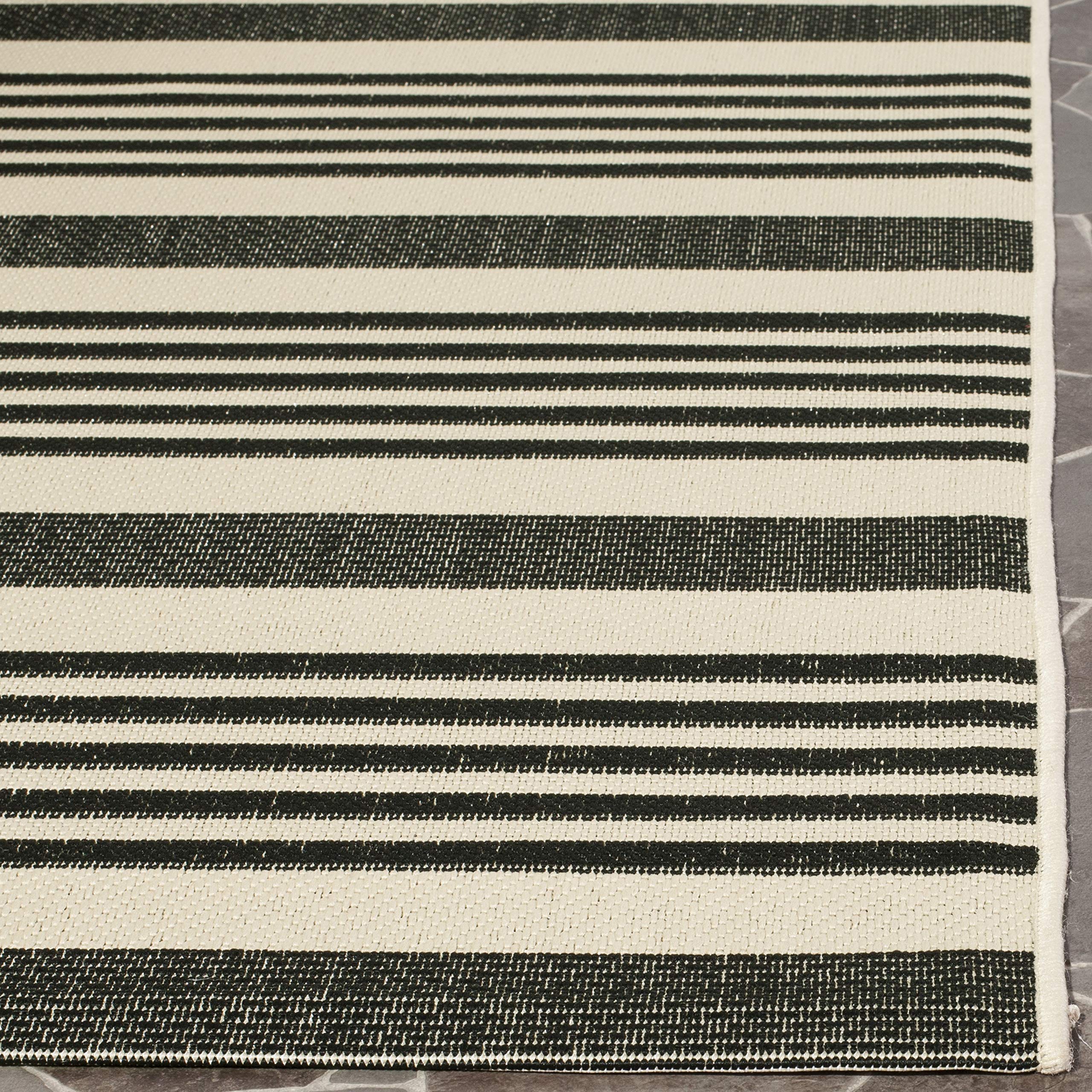Safavieh Courtyard Collection Area Rug - 9' X 12', Black & Bone, Stripe Design, Non-Shedding & Easy Care, Indoor/Outdoor & Washa