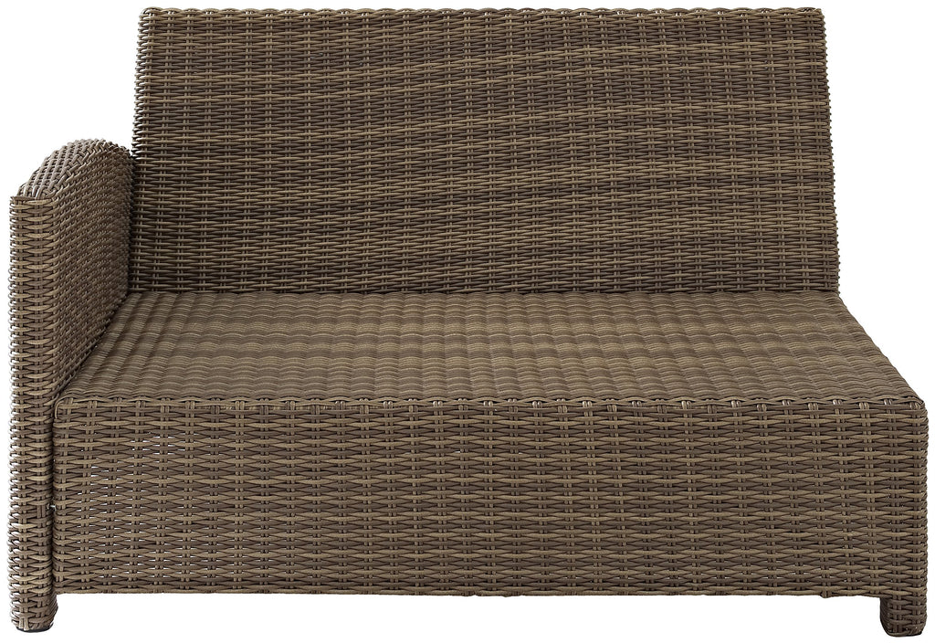 Crosley Furniture Bradenton Outdoor Sectional Left Side Loveseat, 2-Person Wicker Patio Couch for Deck, Brown with Navy Cushions