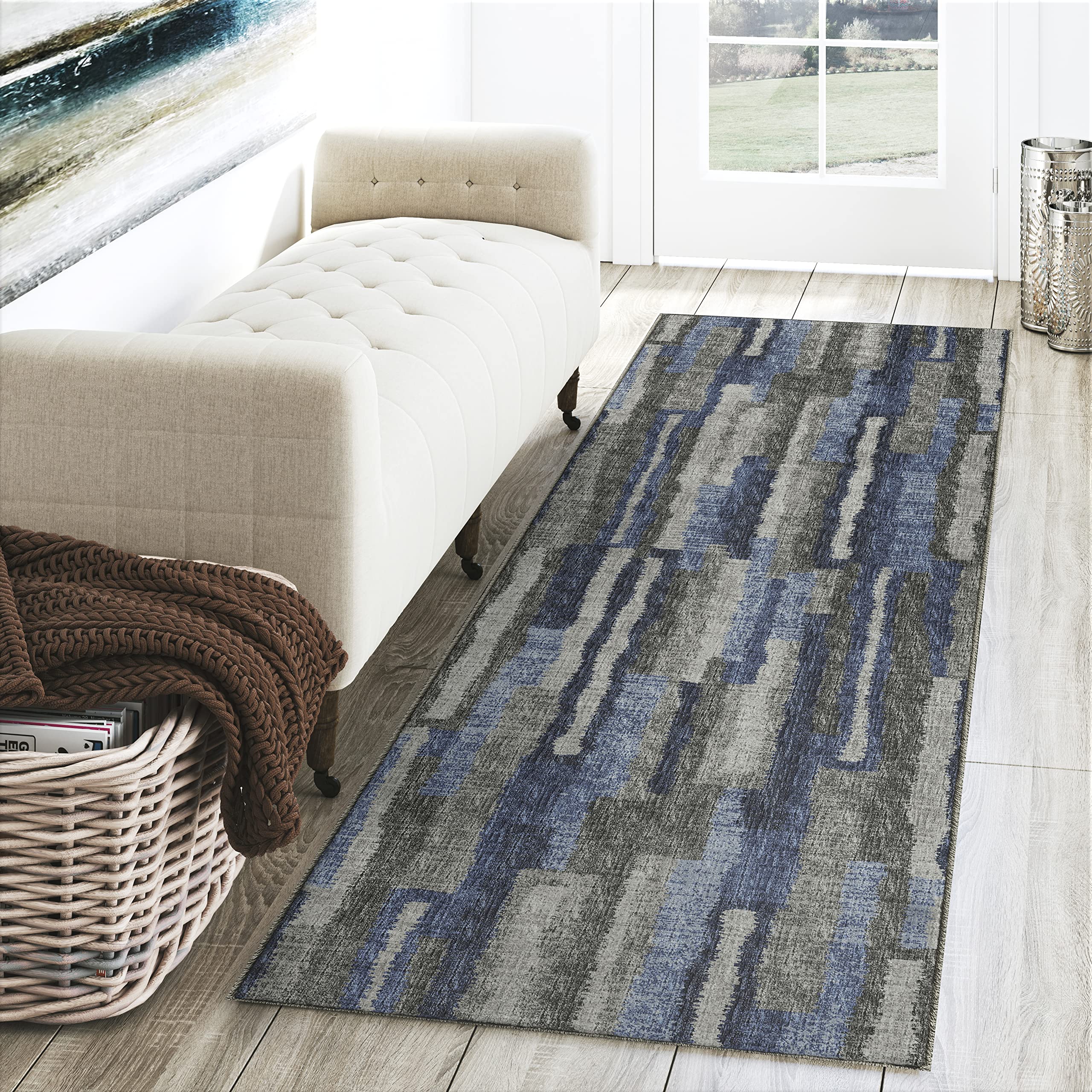Dalyn Rugs Brisbane Br7 Bold Retro Stiped Navy 2'3&quot; X 7'6&quot;