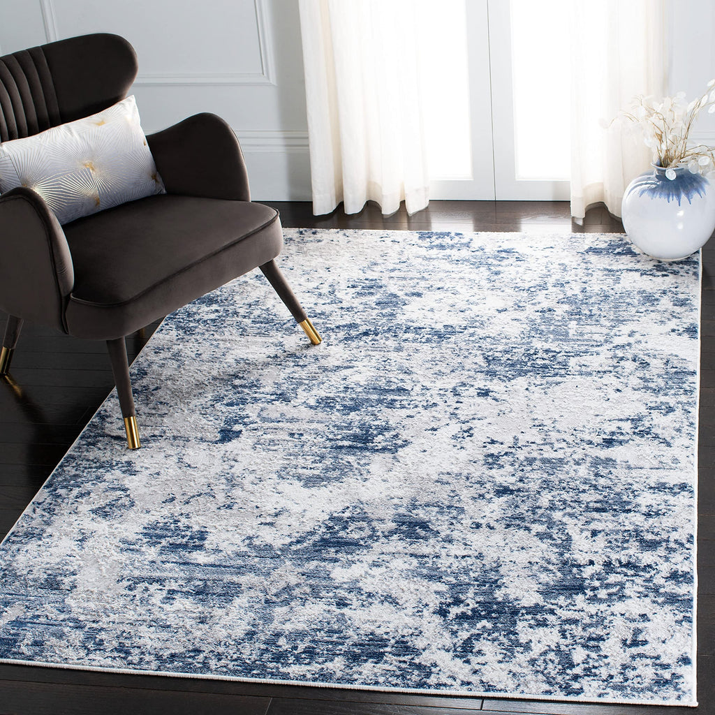 SAFAVIEH Amelia Collection Area Rug - 6' x 9', Navy & Grey, Modern Abstract Design, Non-Shedding & Easy Care, Ideal for High Tra
