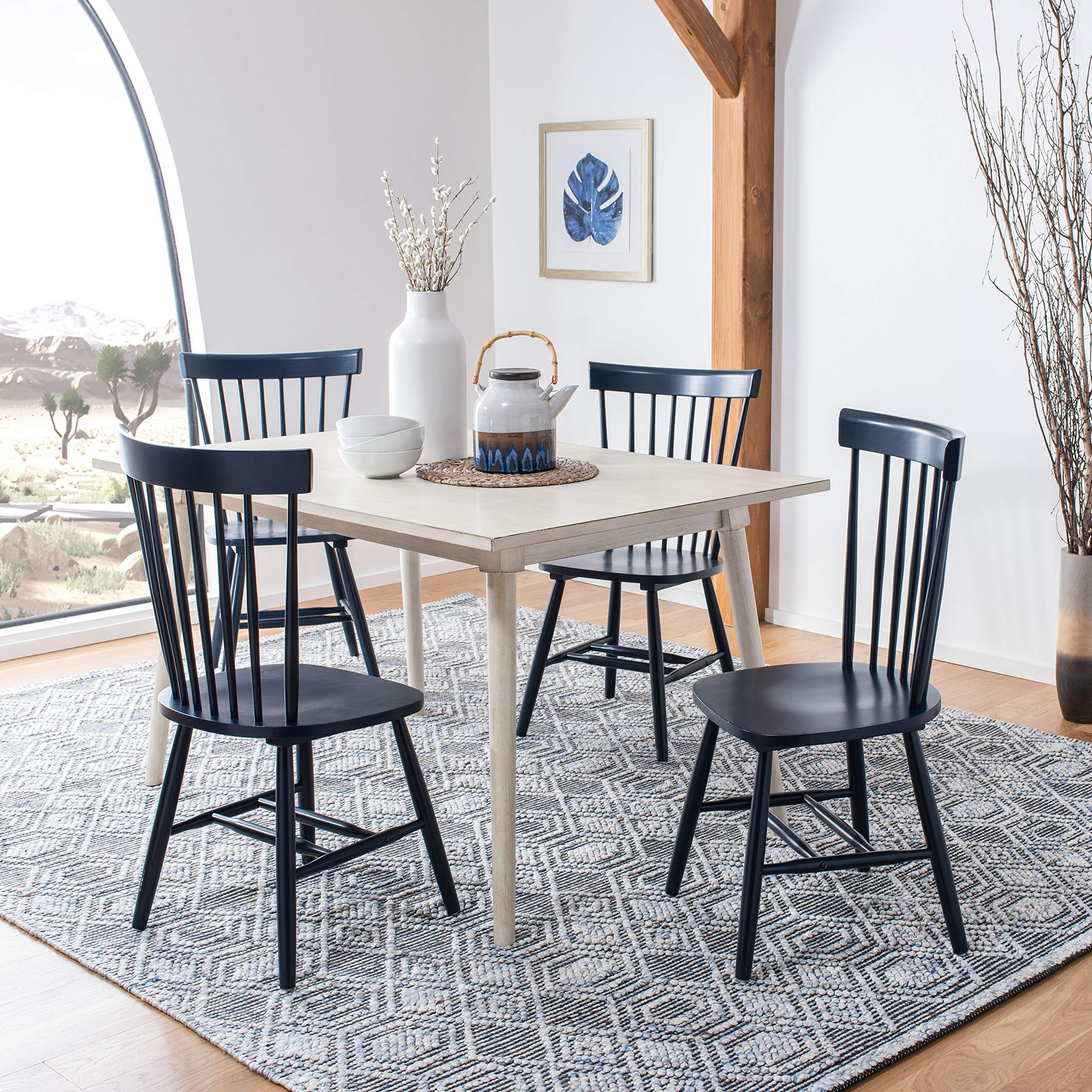 Safavieh Home Collection Parker Farmhouse Navy Blue Windsor Spindle Solid Wood Dining Chair Set Of 2