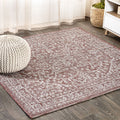 Jonathan Y Smb104A-5Sq Malta Bohemian Medallion Textured Weave Indoor Outdoor Area Rug, Coastal,Traditional,Transitional Easy Clean,Bedroom,Kitchen,Backyard,Patio, Non-Shed, Red/Taupe, 5' Square