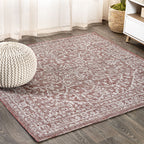 Jonathan Y Smb104A-5Sq Malta Bohemian Medallion Textured Weave Indoor Outdoor Area Rug, Coastal,Traditional,Transitional Easy Clean,Bedroom,Kitchen,Backyard,Patio, Non-Shed, Red/Taupe, 5' Square