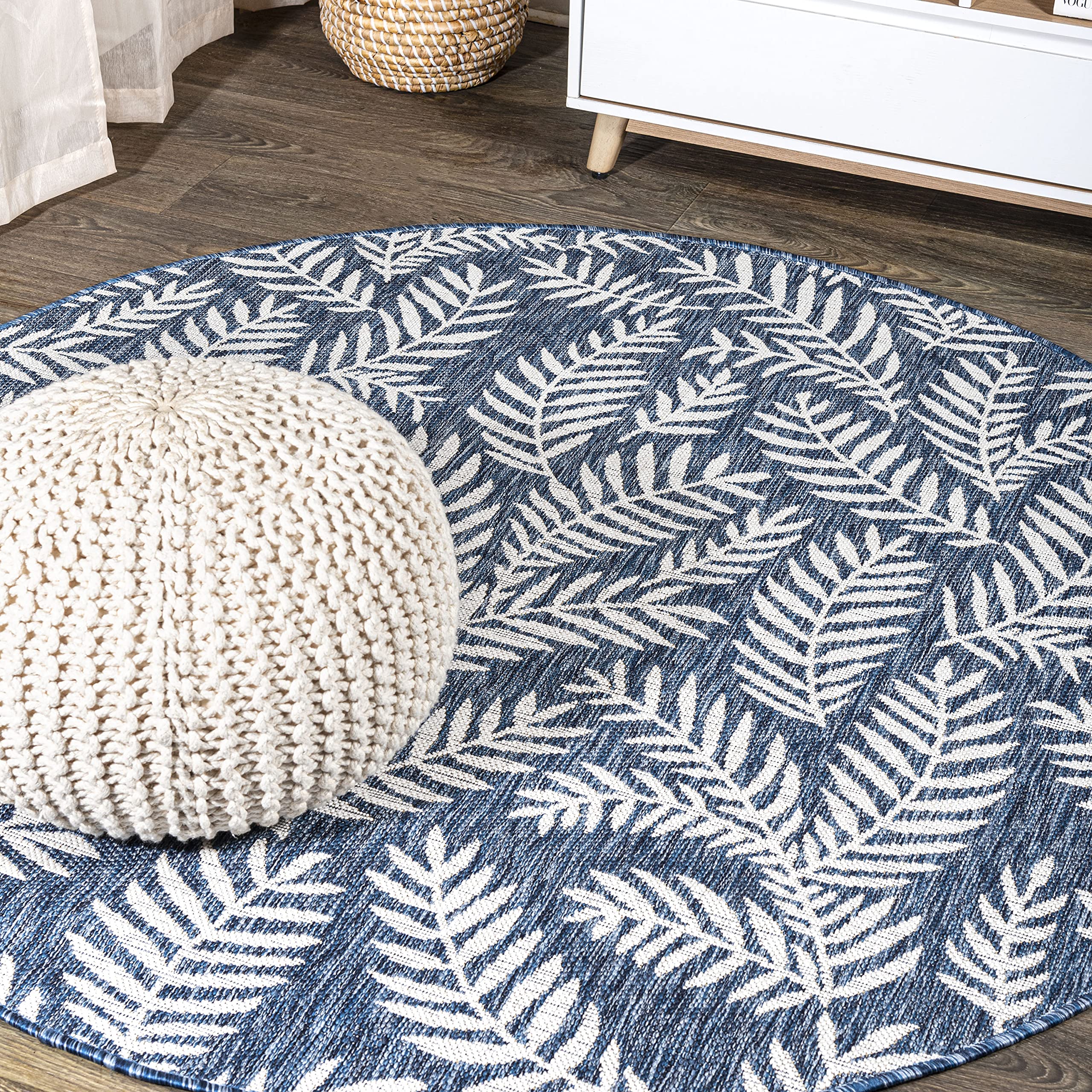 Jonathan Y Smb119B-3R Nevis Palm Frond Navy/Ivory 3' Round Indoor/Outdoor Area Rug, Pet Friendly, Non-Shedding, Stain Resistant,