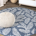 Jonathan Y Smb119B-4R Nevis Palm Frond Navy/Ivory 4' Round Indoor/Outdoor Area Rug, Pet Friendly, Non-Shedding, Stain Resistant,