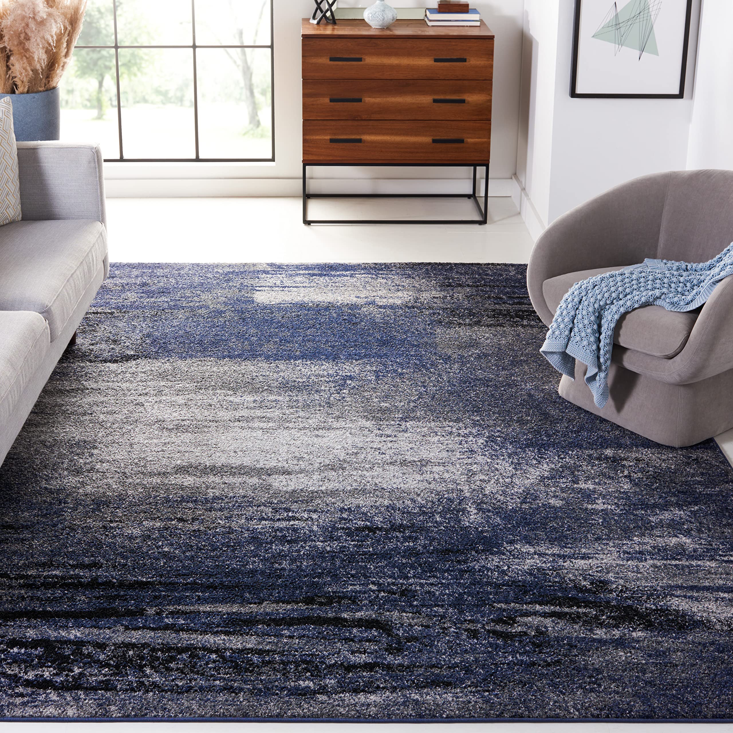 SAFAVIEH Adirondack Collection X-Large Area Rug - 11 x 15, Grey & Blue, Modern Abstract Design, Non-Shedding & Easy Care, Idea