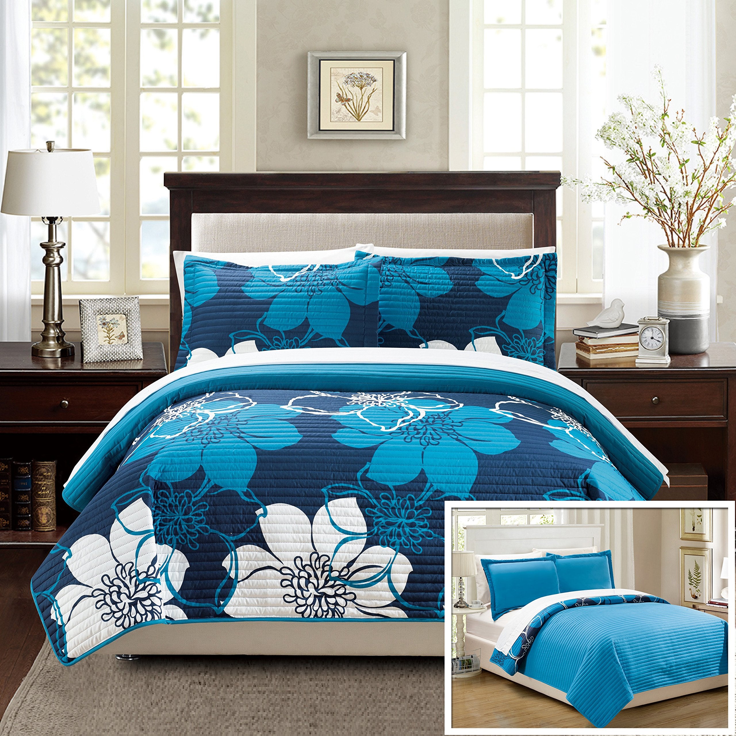 Chic Home Woodside Quilt, Queen, Blue