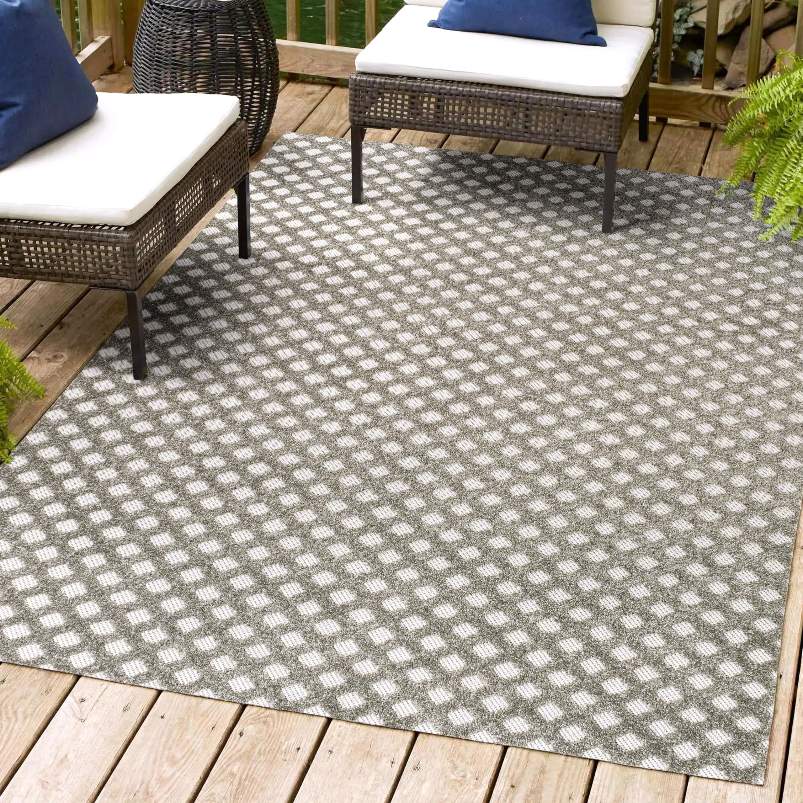 Jonathan Y Sbh101C-4 Rabat High-Low Pile Mini-Diamond Trellis Indoor/Outdoor Area Rug, Bohemian, Casual, Contemporary, Backyard,
