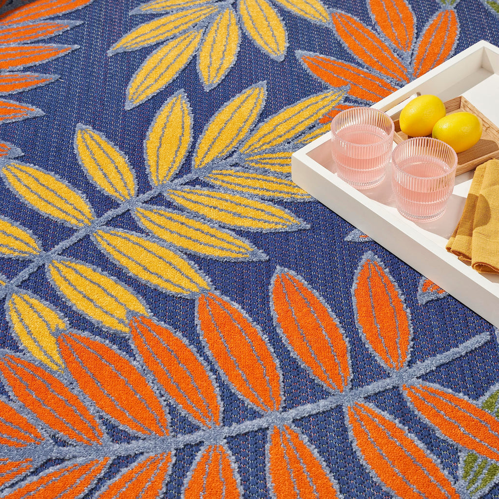 Nourison Aloha Indoor-Outdoor Navy Multicolor 6' X 9' Area Rug, Easy Cleaning, Non Shedding, Bed Room, Living Room, Dining Room, Backyard, Deck, Patio (6X9)