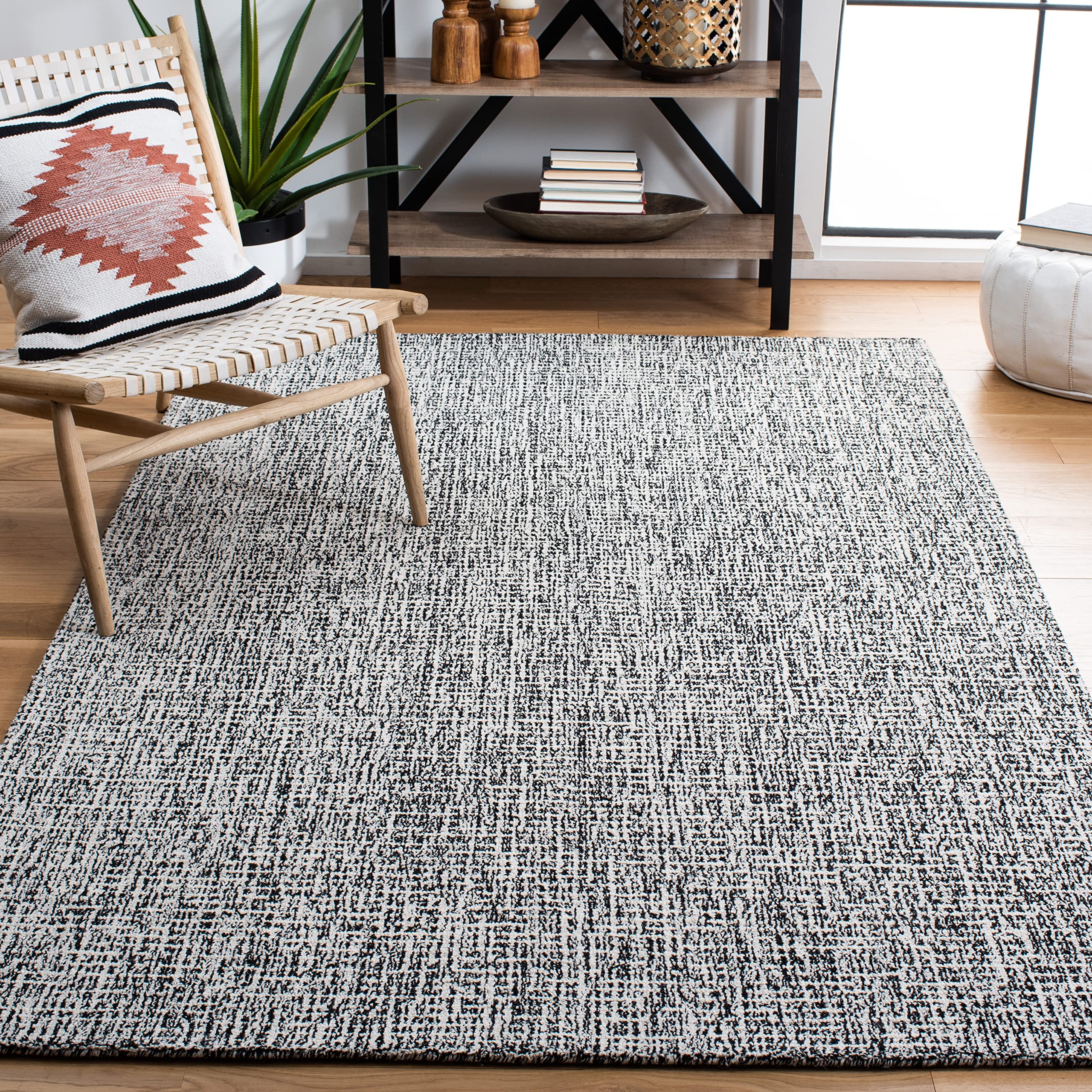 SAFAVIEH Abstract Collection Area Rug - 8' x 10', Black & Ivory, Handmade Wool, Ideal for High Traffic Areas in Living Room, Bed