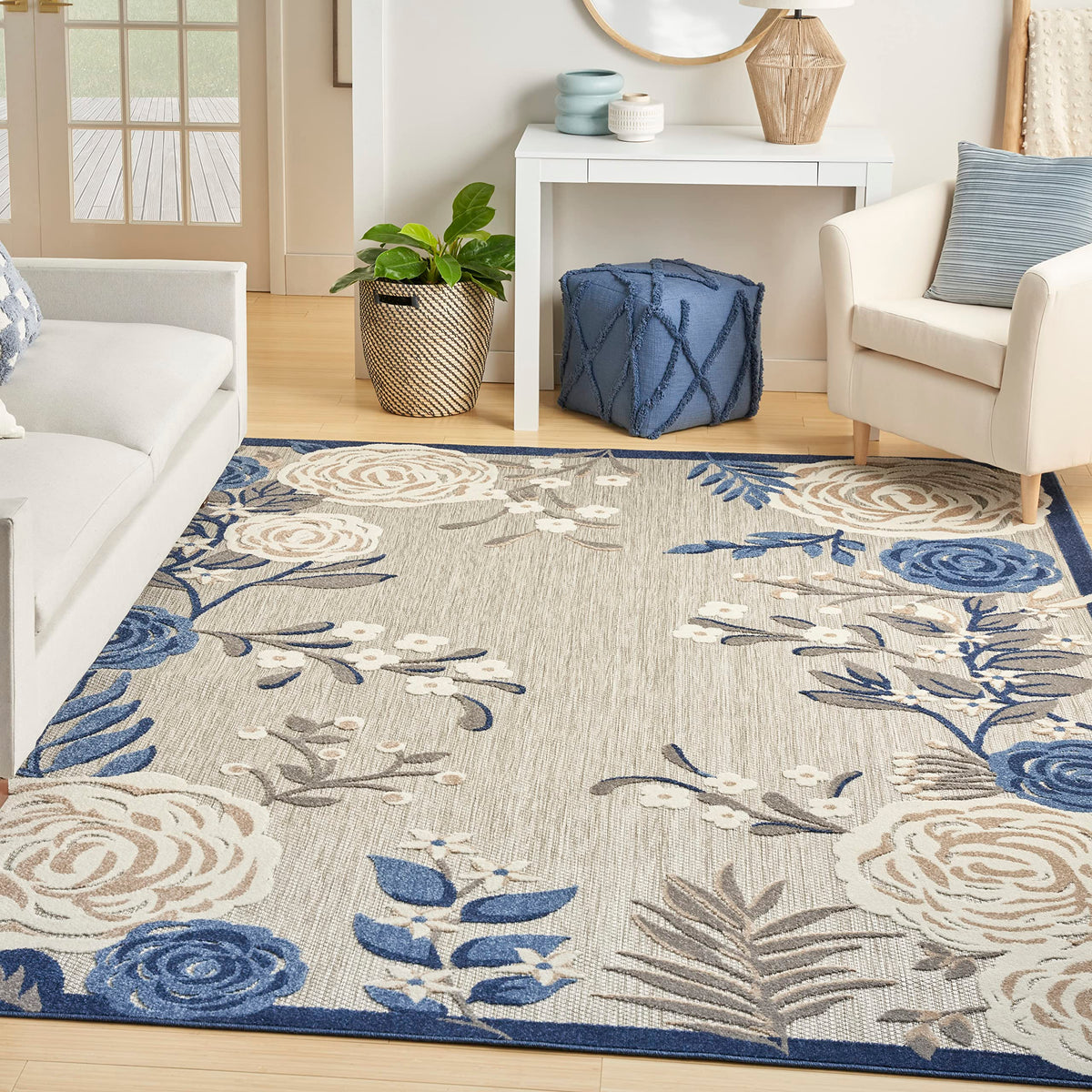 Nourison Aloha Indoor/Outdoor Blue/Grey 7'10' X 10'6' Arearug, Easycleaning, Non Shedding, Bed Room, Living Room, Dining Room, Kitchen (8X11)