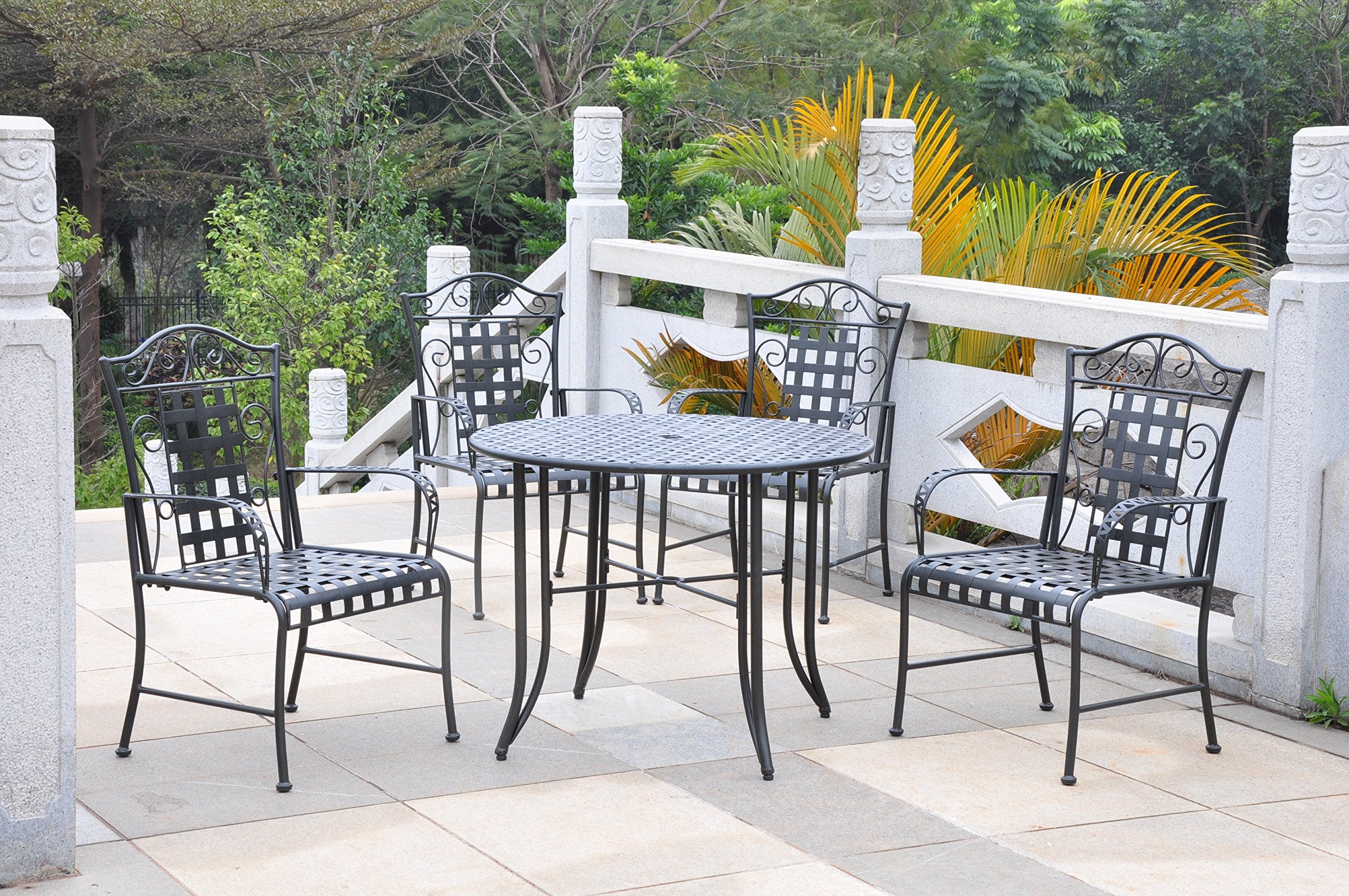 International Caravan 52582-OG-165255-O-852723 5 Piece Iron Outdoor Patio Game Group, Matte Brown