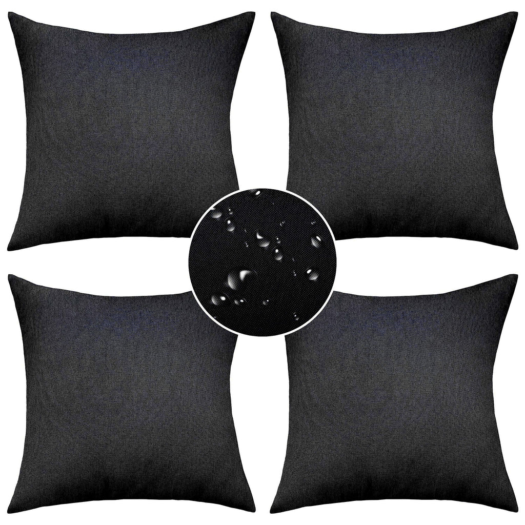 Demetex Decorative Outdoor Pillows Black Waterproof Throw Pillow Covers 20X20 Pillow Cases For Patio Furniture And Garden, Set O