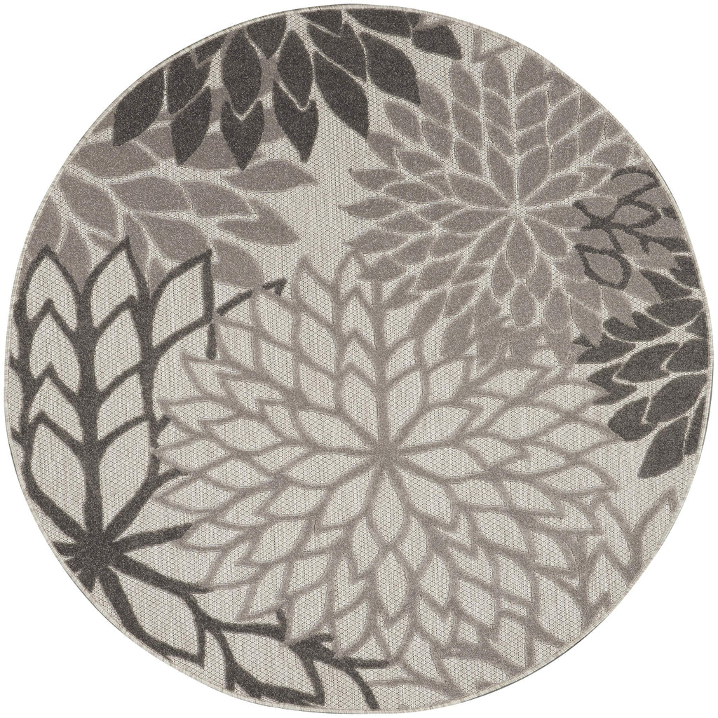 Nourison Aloha Indoor/Outdoor Floral Silver Grey 5'3' X Round Area Rug, (5' Round)