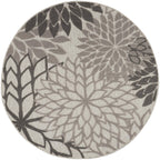 Nourison Aloha Indoor/Outdoor Floral Silver Grey 5'3' X Round Area Rug, (5' Round)