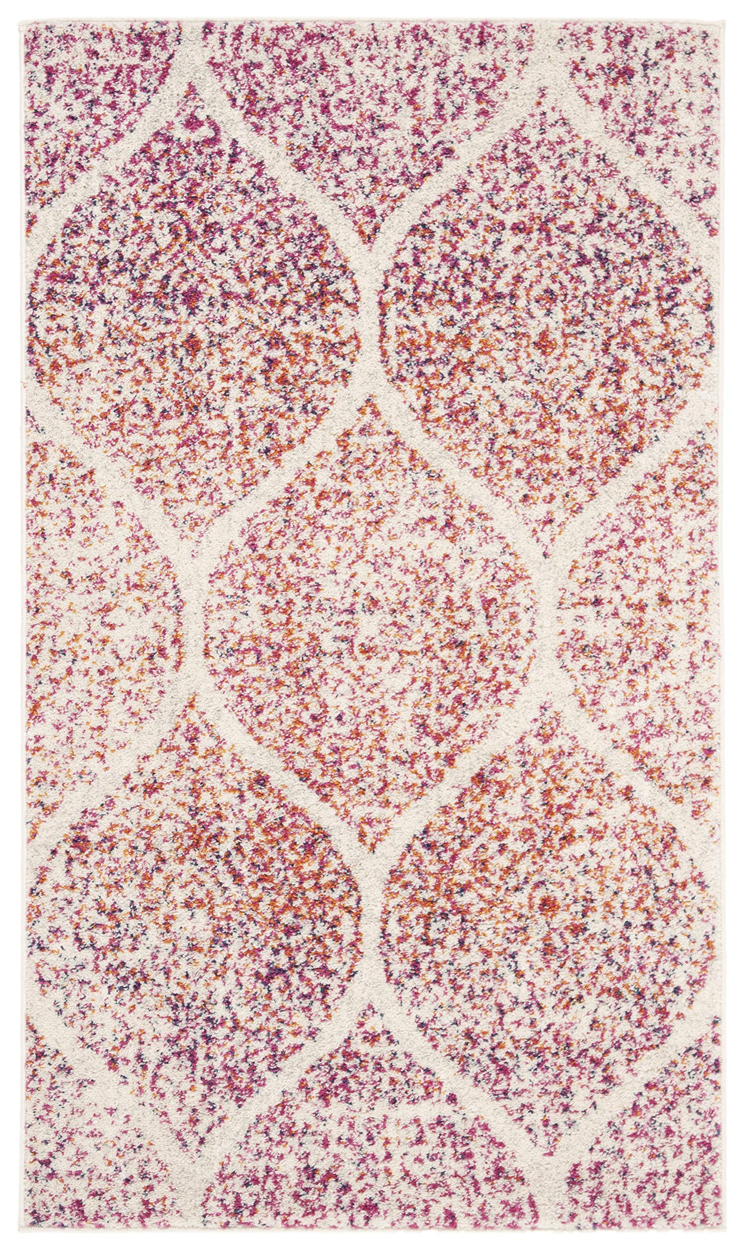 SAFAVIEH Madison Collection Accent Rug - 23 x 4, Cream & Fuchsia, Glam Trellis Distressed Design, Non-Shedding & Easy Care, Id