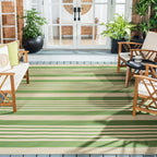 Safavieh Courtyard Collection 9' X 12' Green/Beige Cy6062 Stripe Indoor/ Outdoor Waterproof Easy-Cleaning Patio Backyard Mudroom