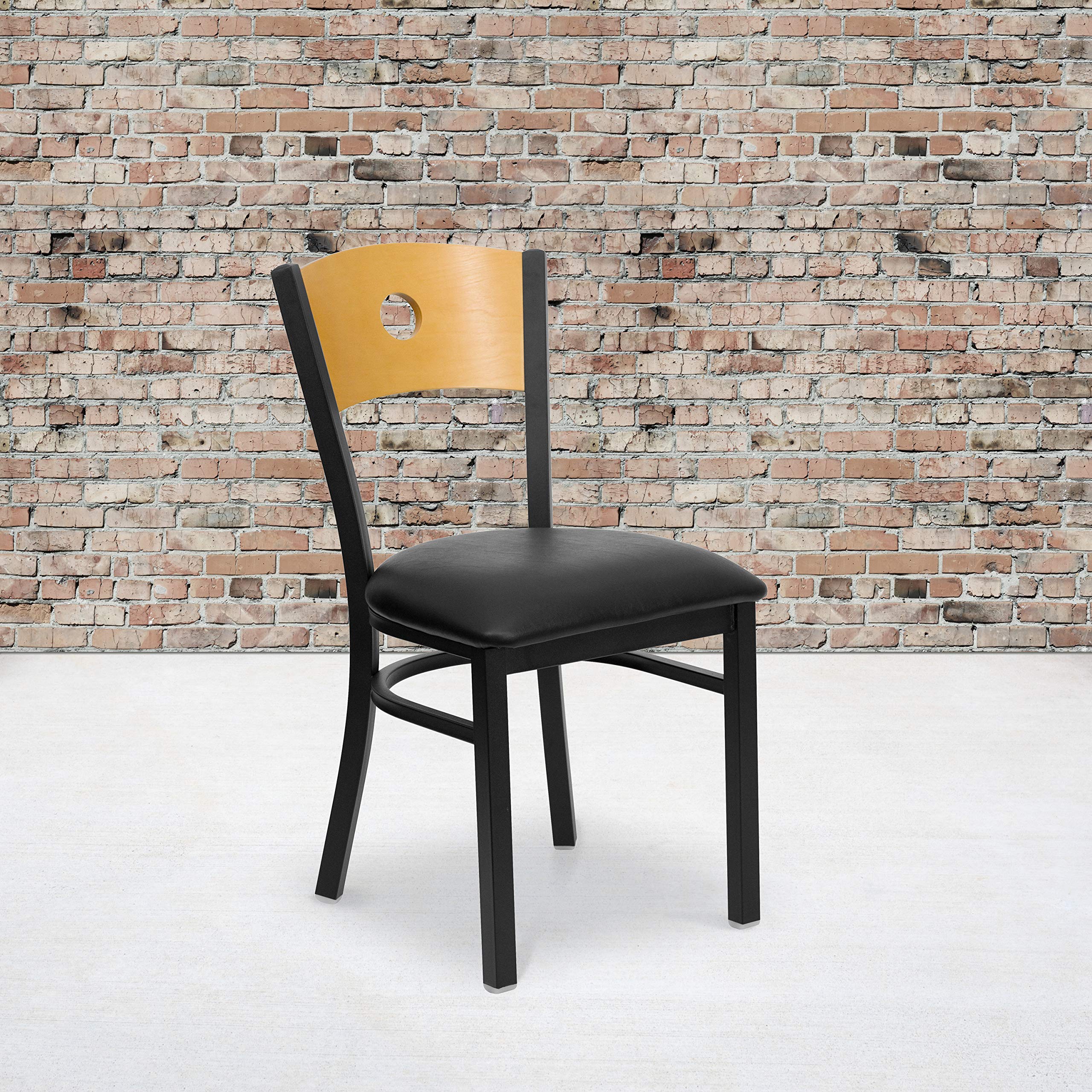2 Pk. Black Circle Back Metal Chair - Natural Wood Back, Black Vinyl Seat