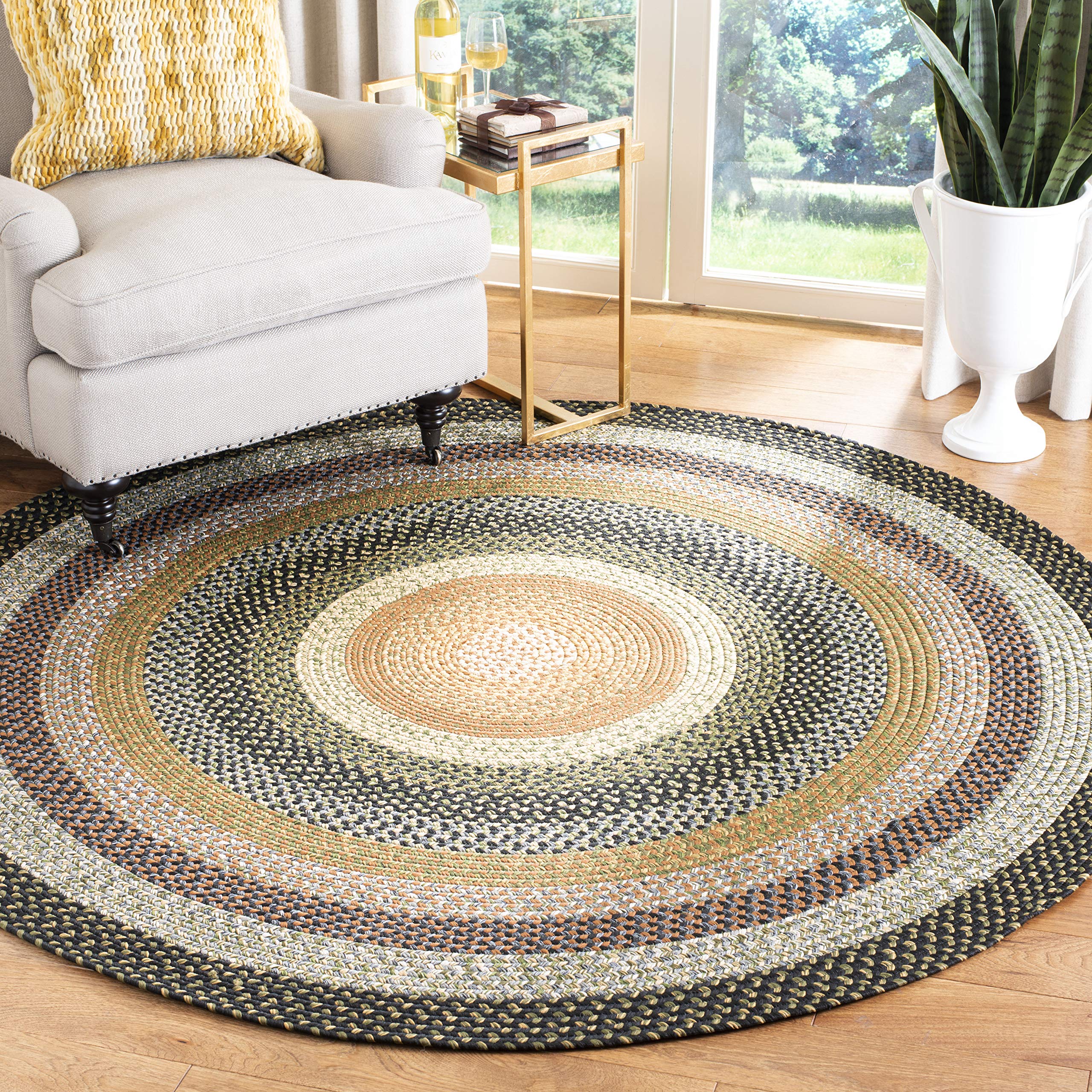 SAFAVIEH Braided Collection Area Rug - 8 Round, Multi, Handmade Country Cottage Reversible, Ideal for High Traffic Areas in Liv