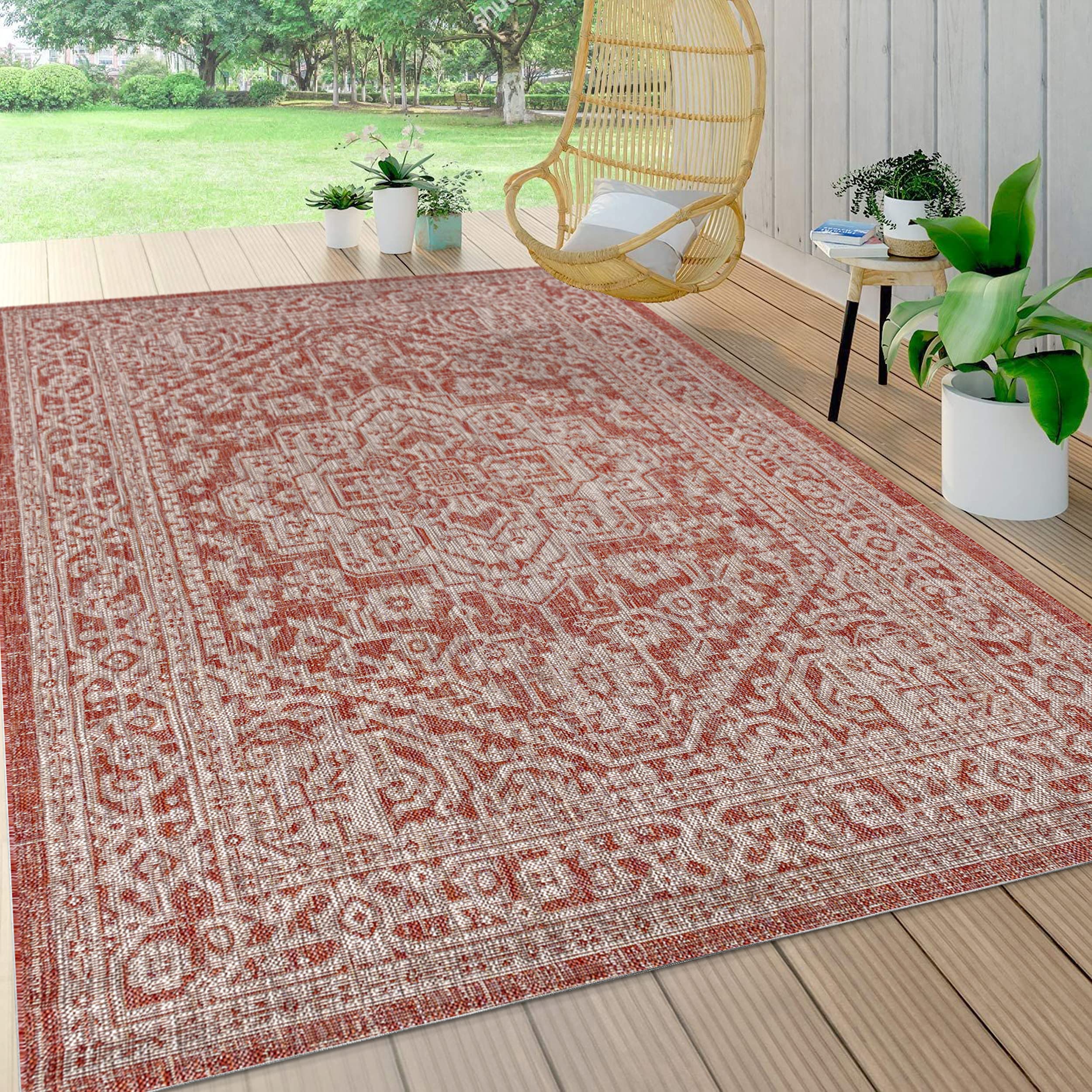 Jonathan Y Smb101A-8 Sinjuri Medallion Textured Weave Indoor Outdoor Area-Rug Coastal Bohemian Rustic Glam Easy-Cleaning Bedroom Kitchen Backyard Patio Non Shedding, 8 X 10, Red/Taupe