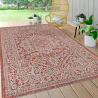 Jonathan Y Smb101A-3 Sinjuri Medallion Textured Weave Indoor/Outdoor Red/Taupe 3 Ft. X 5 Ft. Area-Rug, Coastal,Easy-Cleaning,Forhightraffic,Kitchen,Livingroom,Backyard, Non Shedding