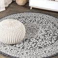 Jonathan Y Smb101D-8R Sinjuri Medallion Textured Weave Gray/Black 8' Round Indoor/Outdoor Area Rug, Pet Friendly, Non-Shedding,