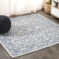 JONATHAN Y SMB106C-8SQ Charleston Vintage Filigree Textured Weave Gray/Navy 8 Square Indoor/Outdoor Area Rug, Pet Friendly, Non