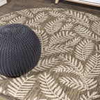 Jonathan Y Smb119A-5R Nevis Palm Frond Indoor Outdoor Area-Rug Coastal Floral Easy-Cleaning Bedroom Kitchen Backyard Patio Non Shedding, 5' Round, Brown/Beige