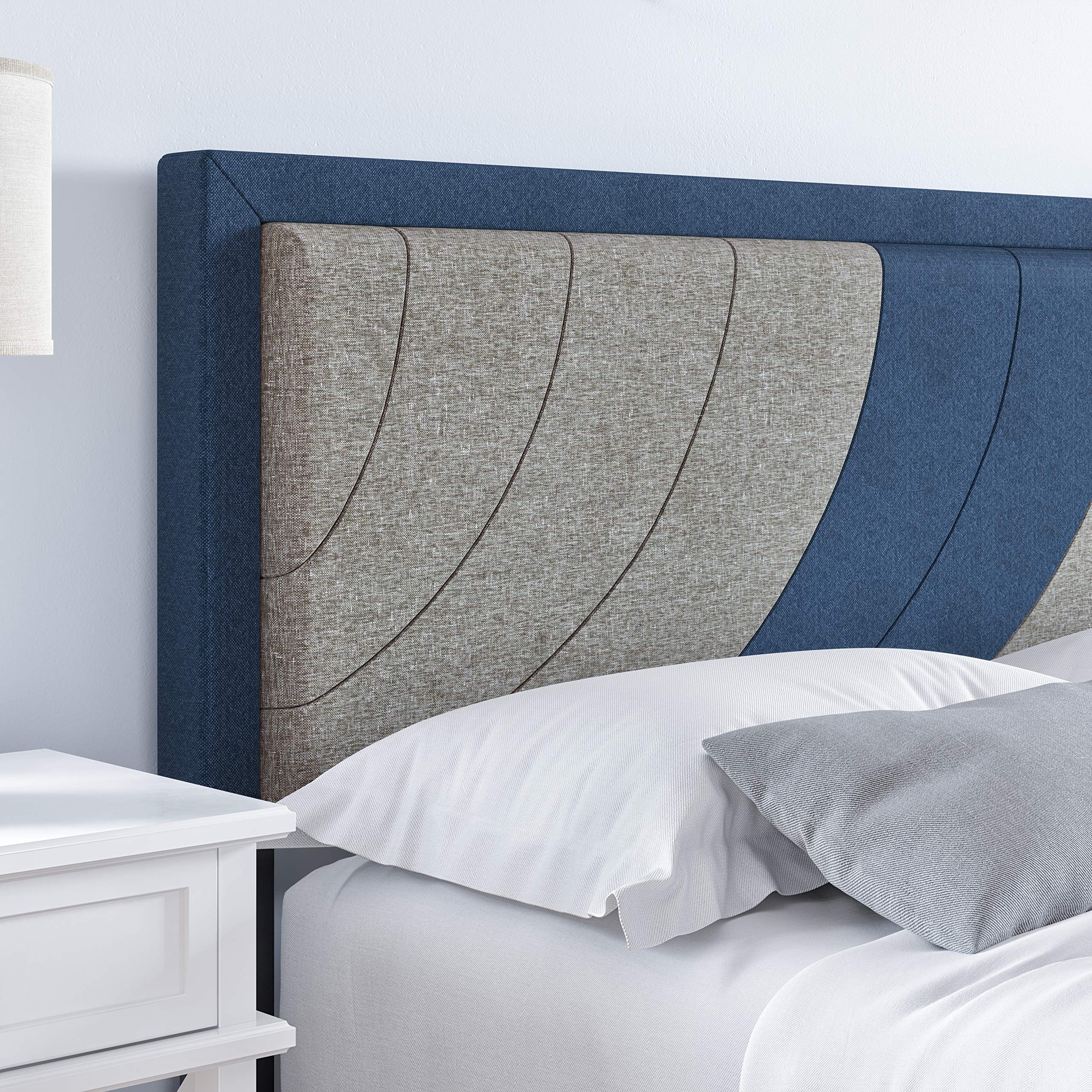 Boyd Sleep Sail Away Upholstered Platform Bed with Headboard and Durable Mattress Foundation with Strong 14 Wood Slat Supports, No BoxSpring Required: Queen, Blue/Gray