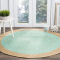 SAFAVIEH Natural Fiber Round Collection 4 Round Aqua NF801A Handmade Boho Braided Jute Area Rug