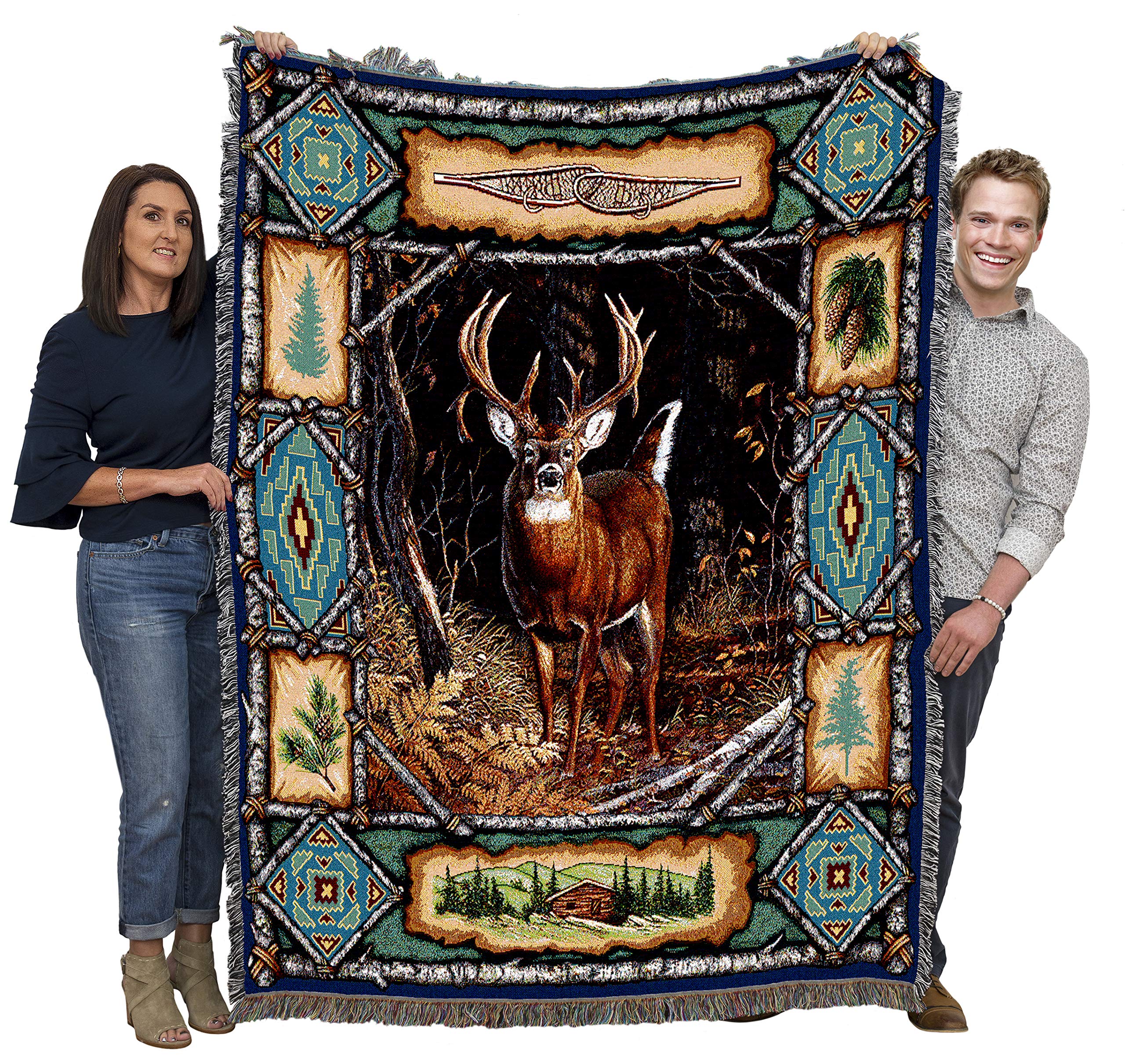 Pure Country Weavers Deer Lodge Blanket By Terry Doughty - Wildlife Cabin Gift Tapestry Throw Woven From Cotton - Made In The Us