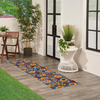 Nourison Aloha Indoor/Outdoor Navy Multicolor 2'3' X 8' Area Rug, Easy Cleaning, Non Shedding, Bed Room, Living Room, Dining Room, Backyard, Deck, Patio (2X8)