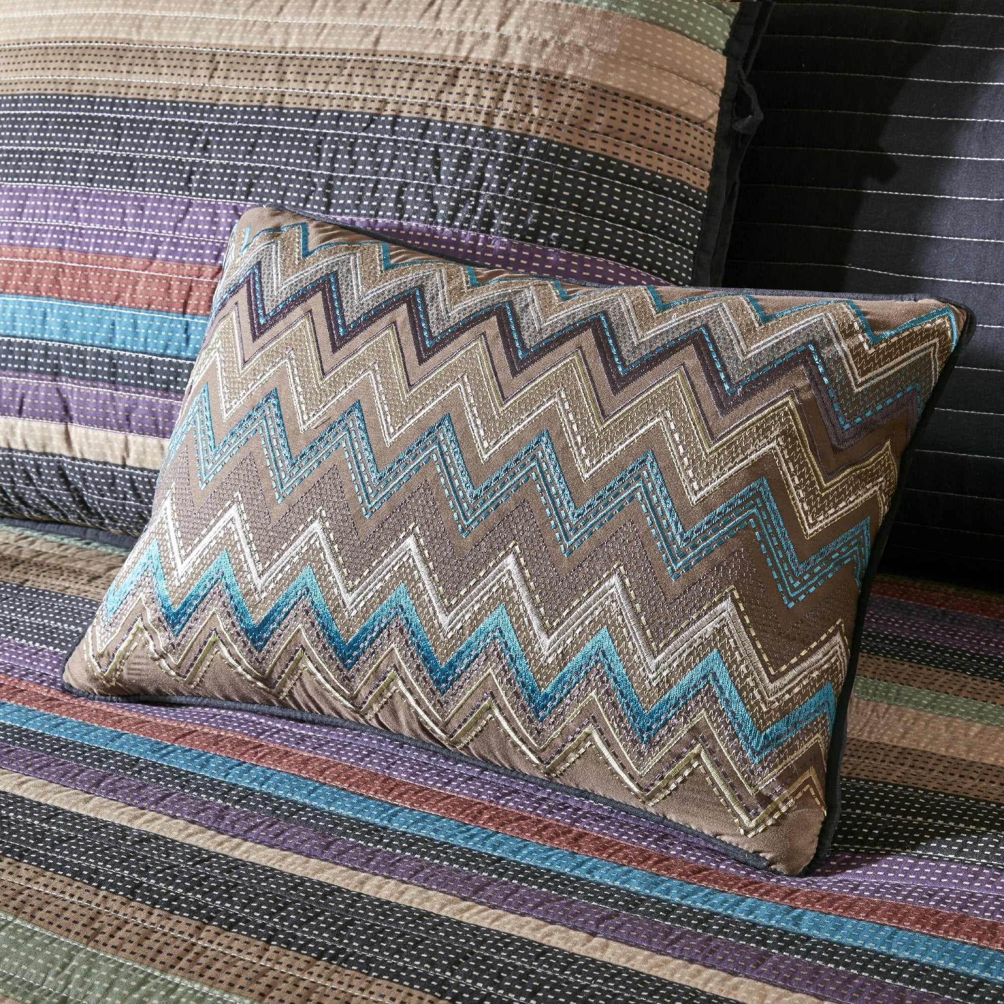 Madison Park Daybed Cover Double Sided Quilting Casual Design All Season Bedding Set With Bedskirt, Matching Shams, Decorative Pillow, 75 In X 39 In, Yosemite, Purple Teal