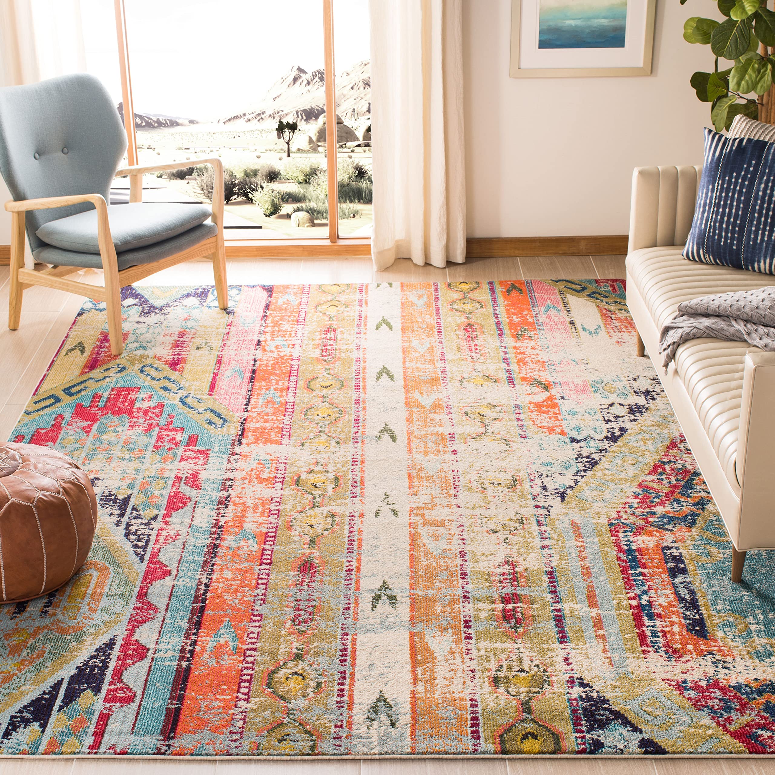 SAFAVIEH Monaco Collection 5 Square Multi MNC222F Boho Chic Tribal Distressed Non-Shedding Living Room Bedroom Area Rug
