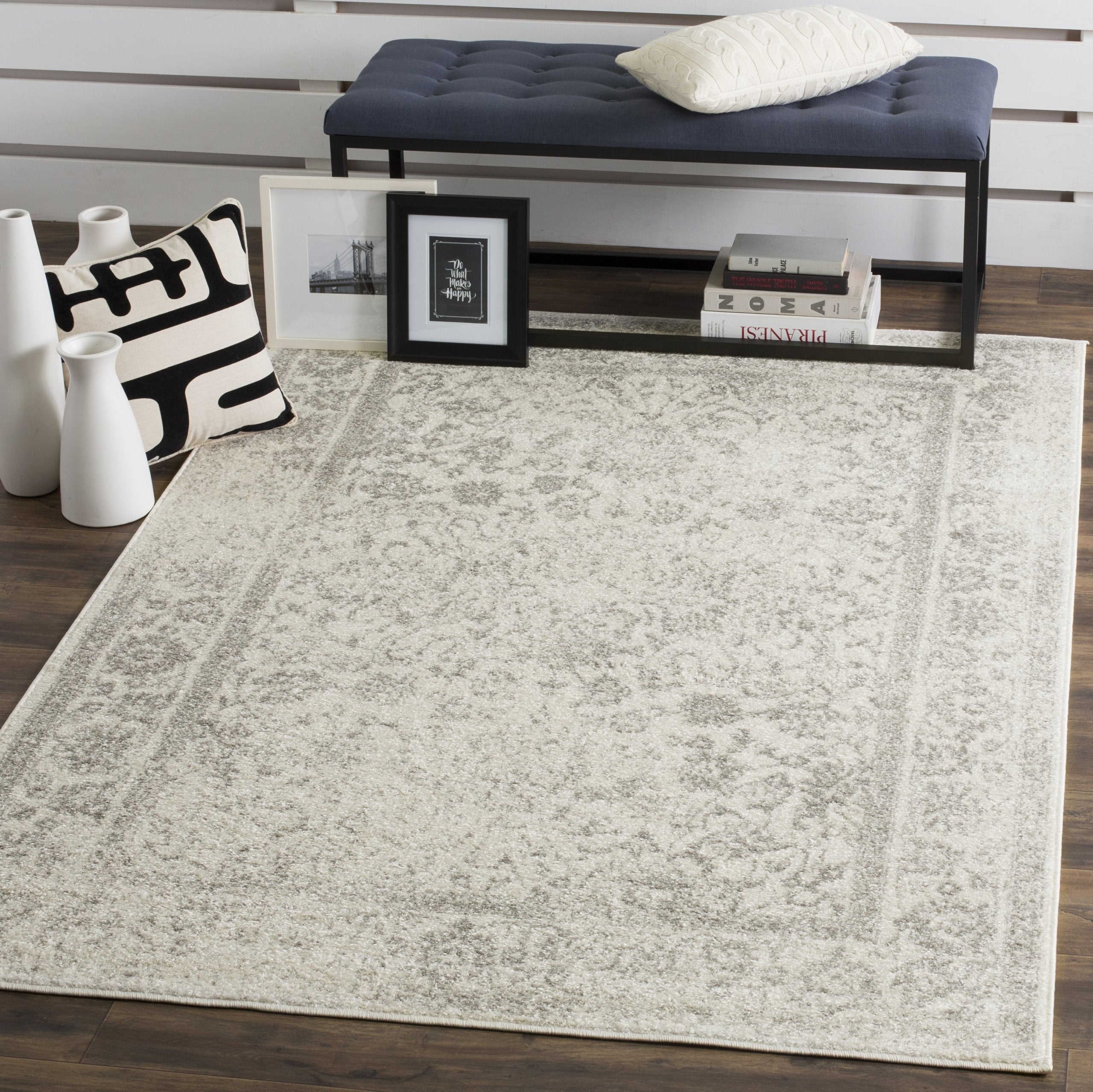 SAFAVIEH Adirondack Collection Area Rug - 6 x 8, Ivory & Silver, Oriental Distressed Design, Non-Shedding & Easy Care, Ideal f