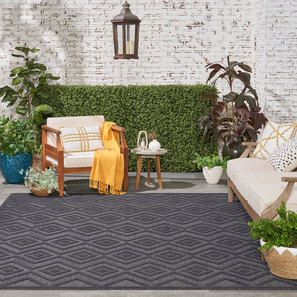 Nourison Versatile Indoor/Outdoor Charcoal/Black 8' X 10' Area Rug, Easy Cleaning, Non Shedding, Bed Room, Living Room, Dining Room, Deck, Backyard, Patio, High Traffic Area (8X10)