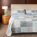 Slpr Wildflowers Cotton Quilt Set - Twin Size With 1 Sham, Blue Gray Floral Pieced Patchwork Design, Country Quilted Bedspread W