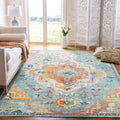 SAFAVIEH Crystal Collection Area Rug - 10 x 14, Teal & Orange, Medallion Distressed Design, Non-Shedding & Easy Care, Ideal fo