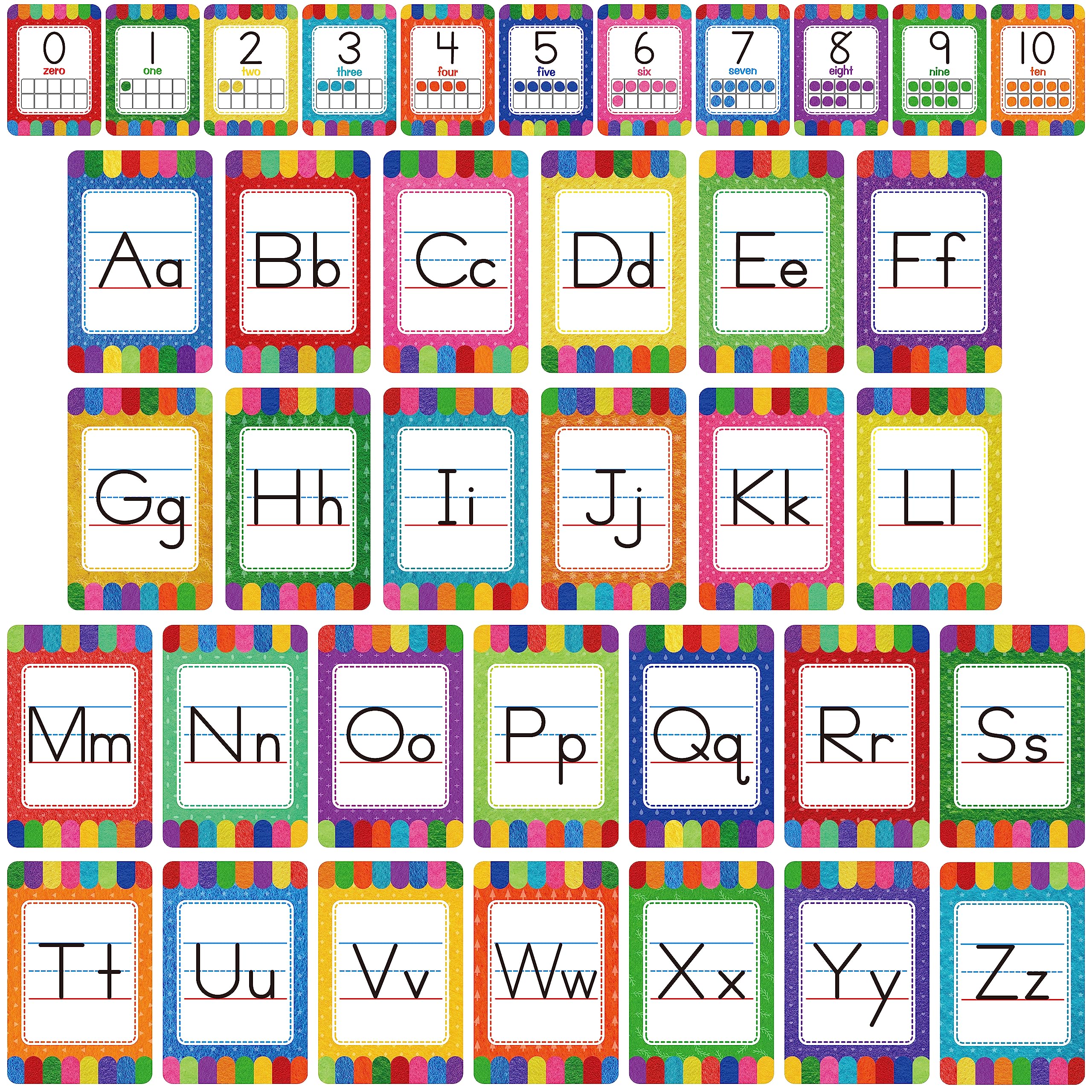 Alphabet Bulletin Board Set, 37 Pcs Abc Wall Decorations 26 Upper/Lower Case Letters Plus 0-10 Numbers Small Posters For Prescho