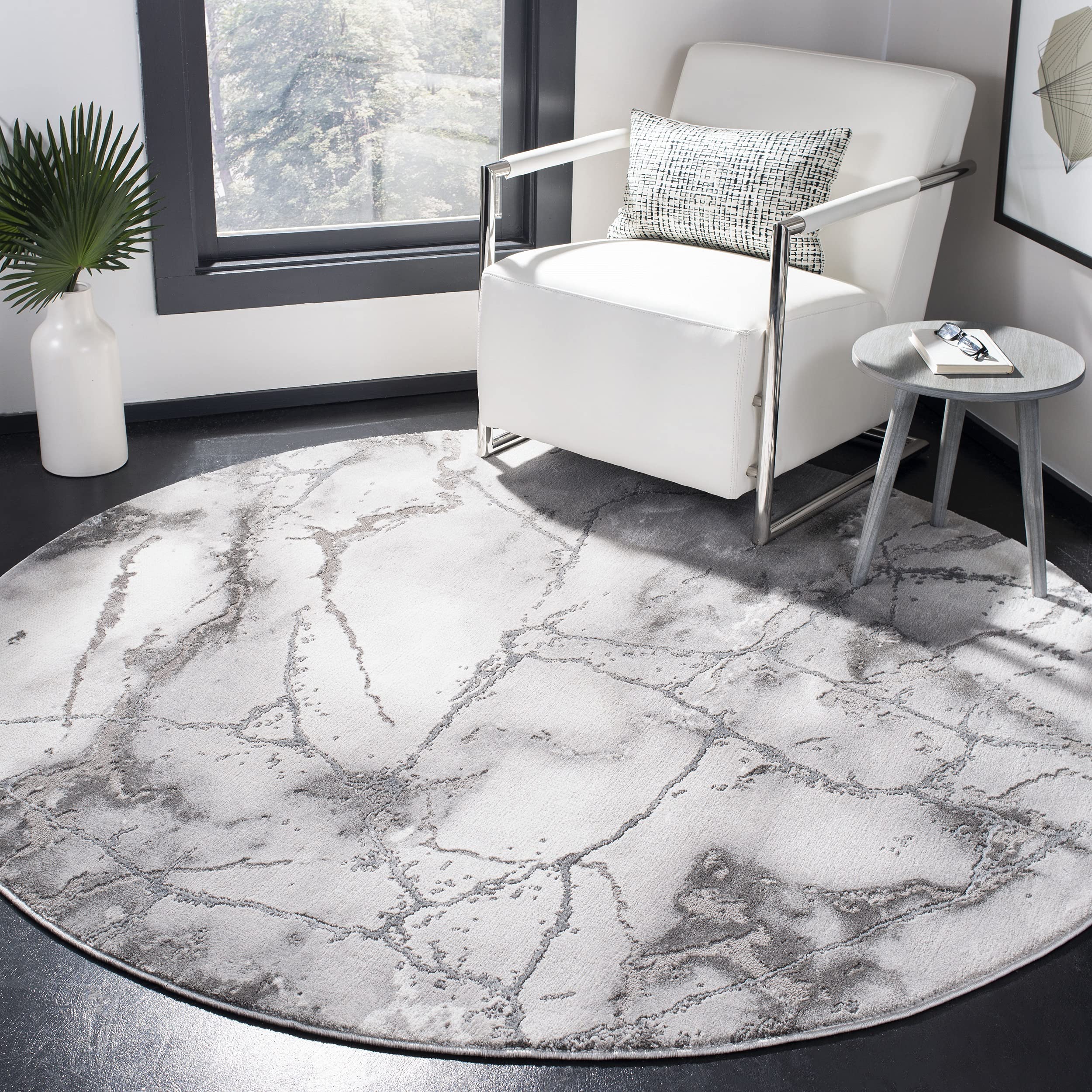 SAFAVIEH Craft Collection 53 Round Grey / Silver CFT877G Modern Abstract Non-Shedding Dining Room Entryway Foyer Living Room Be